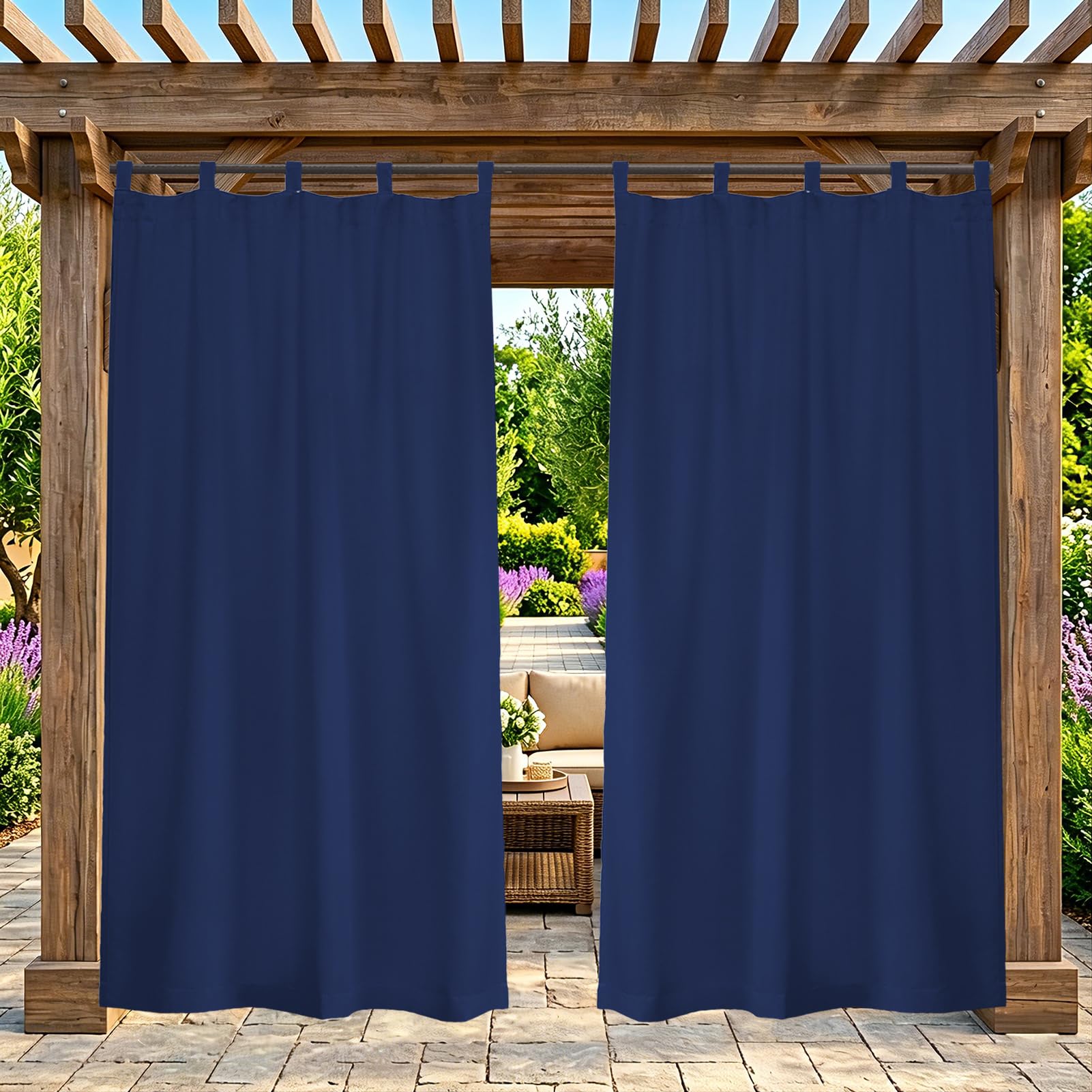 ZELVANO Outdoor Curtains Waterproof, 1 Panel Blackout Thermal Drapes Windproof Privacy for Garden Gazebo Pergola Patio, Weatherproof Fabric - W 100" x L 84"