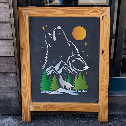 Miniatura 7 de FINGERINSPIRE Plantillas de decoración de lobo, plantillas de plástico de 11.7 x 8.3 pulgadas para dibujar con luna y montaña, tamaño A4,