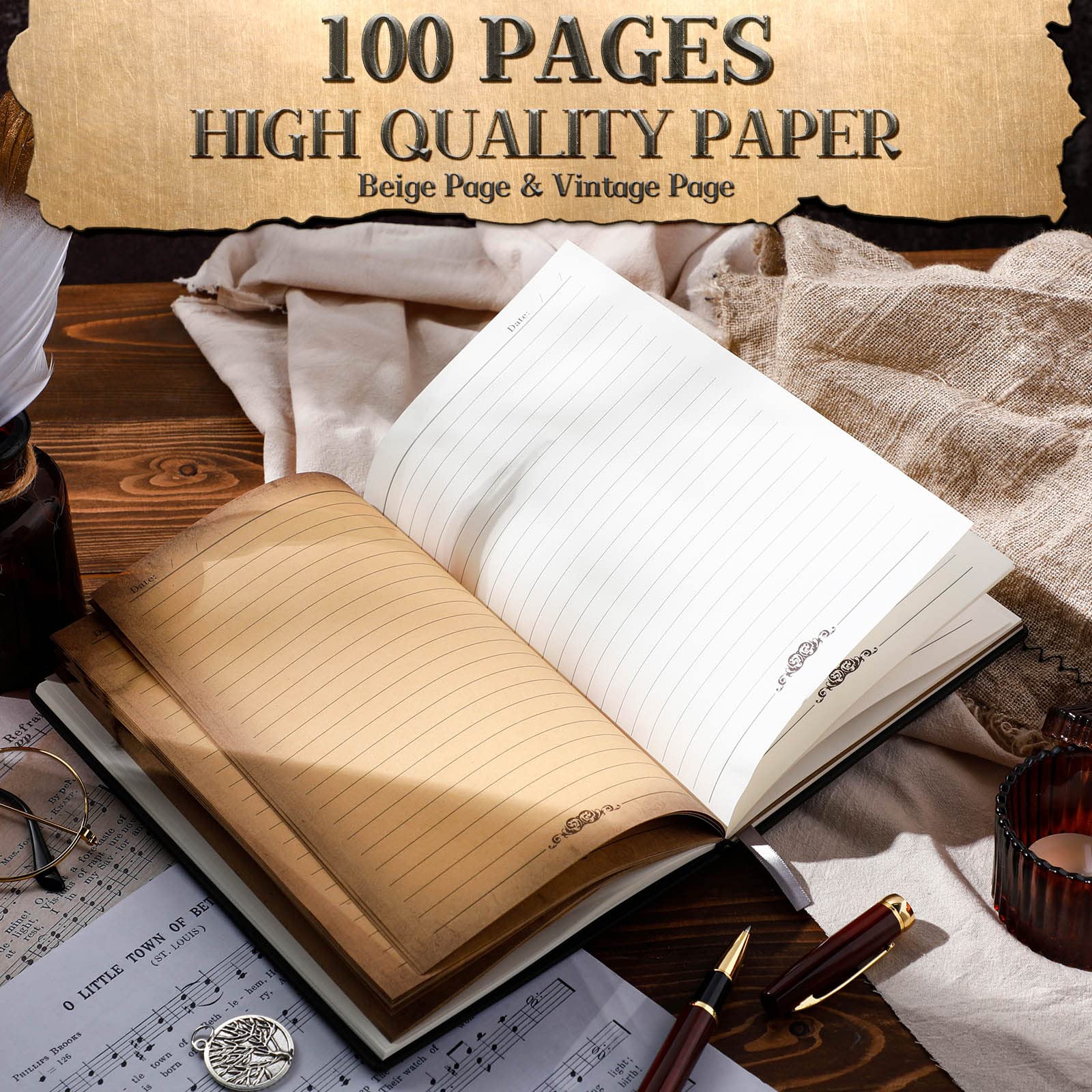 Roc - Cuaderno De Cuero En Relieve, Con Bolígrafo Y Funda Para Boligrafo Bronce