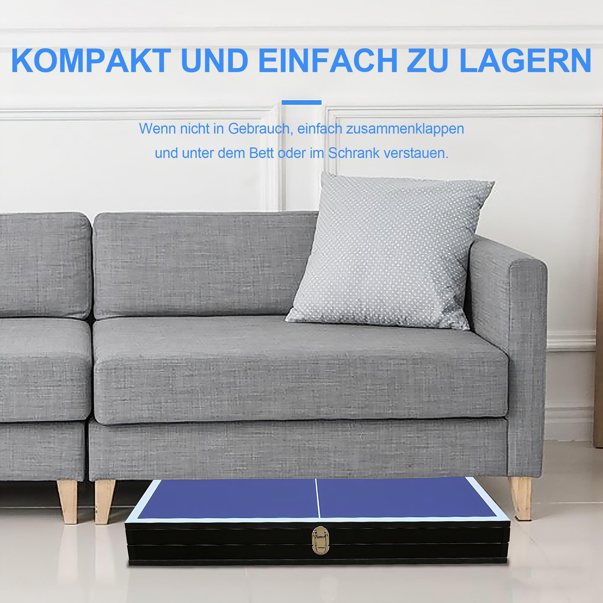Tischtennisplatte mit Netz & Schläger-Set, Outdoor & Indoor klappbar – inklusive 2 Schlägern und Bällen, Stabiles Design mit Blauer Spielfläche – Einfacher Aufbau für Kinder und Erwachsene