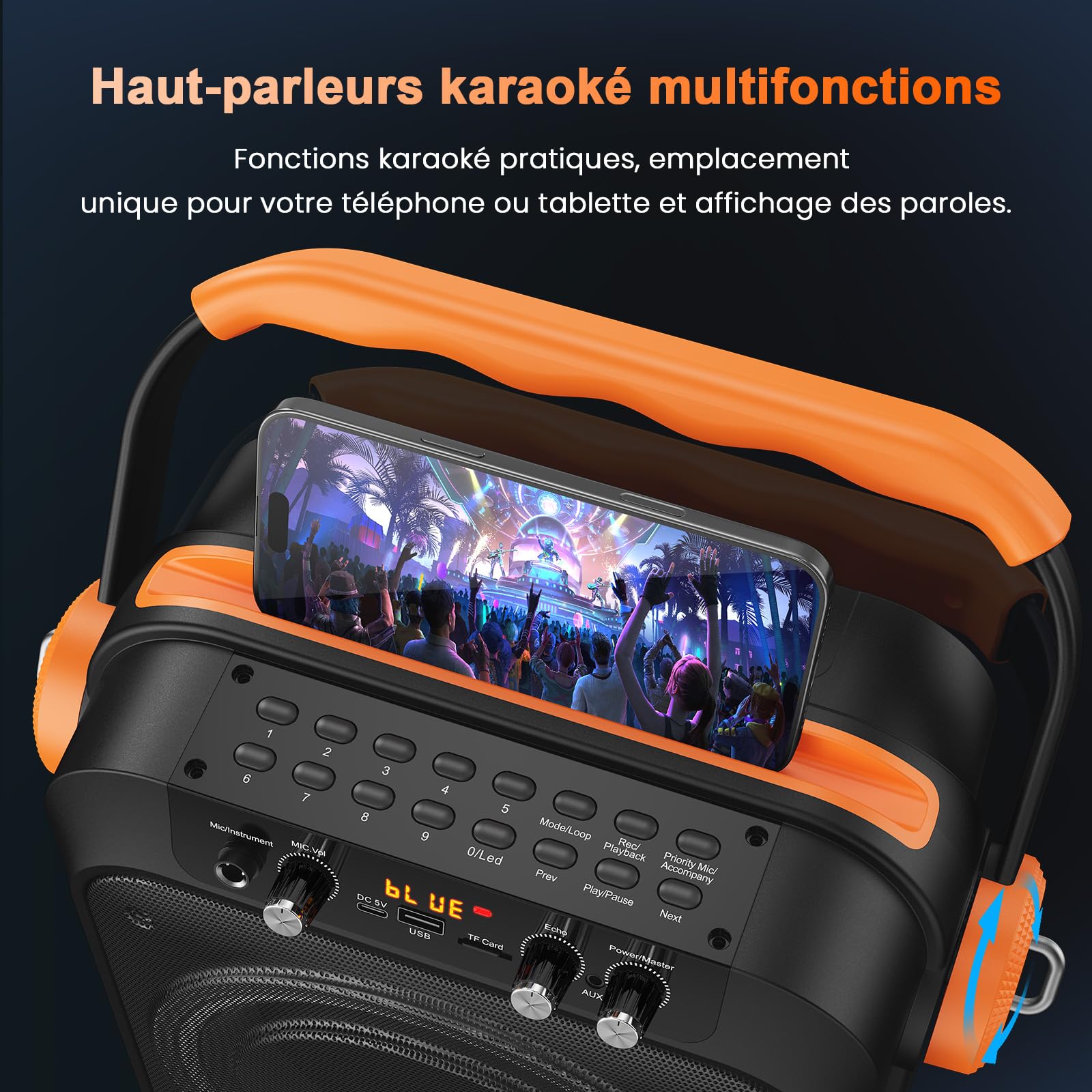 JYX Enceinte Karaoke 2 Micro sans Fil, 80W Puissance Système de Sonorisation, Subwoofer 6,8'' karaoké Professionnel, Batterie 6500mAh, Lumières LED, Idéal pour Fêtes