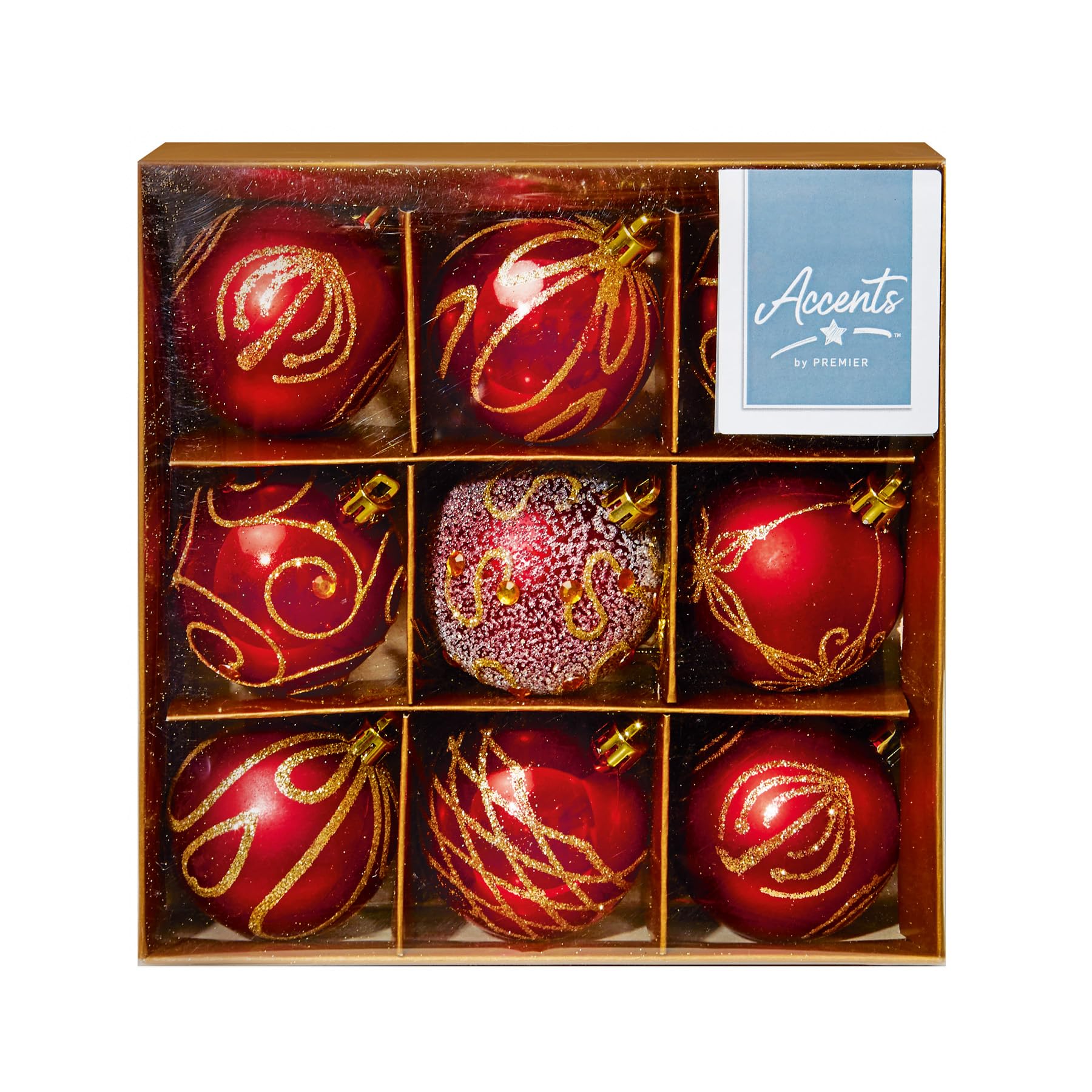 Widdle Gifts Red 6204 Christmas Shatterproof Baubles 9 Pack 60Mm Tree Decoration - Glitter, Matte, And Shiny (Red 6204)