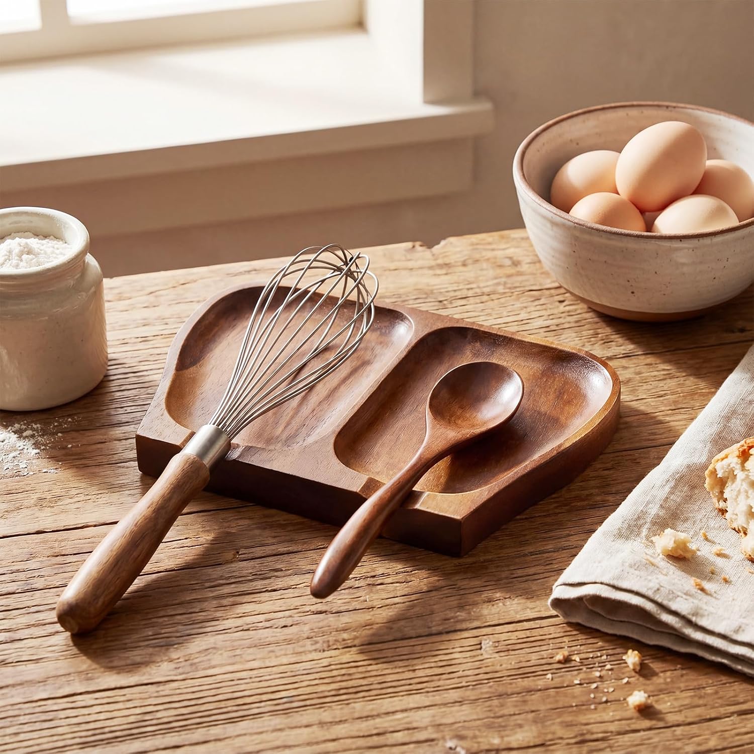 Domensi Large Acacia Wood Spoon Rest for Stove Top Utensils, 8.5 Inches
