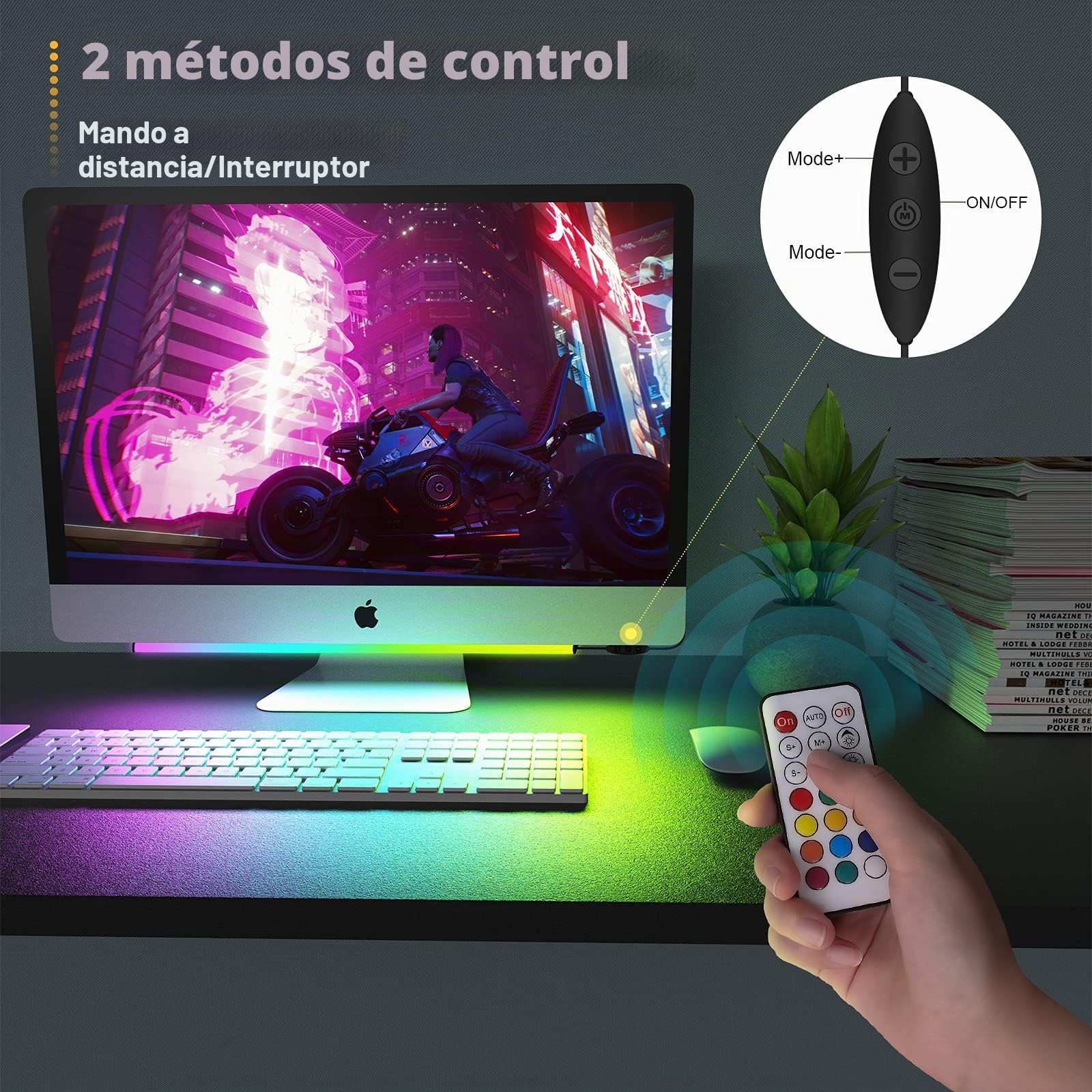 WILLED Barras de luz con Remoto, RGB Luces Gaming, 5V USB Barra de luz para debajo del Monitor, Retroiluminación de TV para Decoración de Habitaciones, Lámpara Gaming con 15 modos y Escena Arcoíris