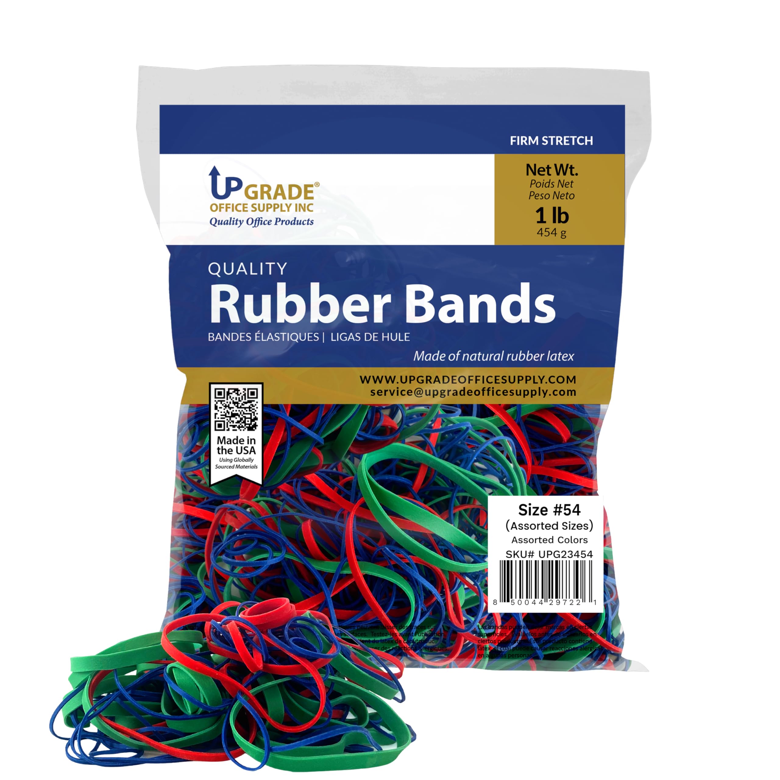 Upgrade Office Supply UPG23454 Rubber Bands, Assorted Sizes and Colors, Office Supplies, 1 lb Bag, USA