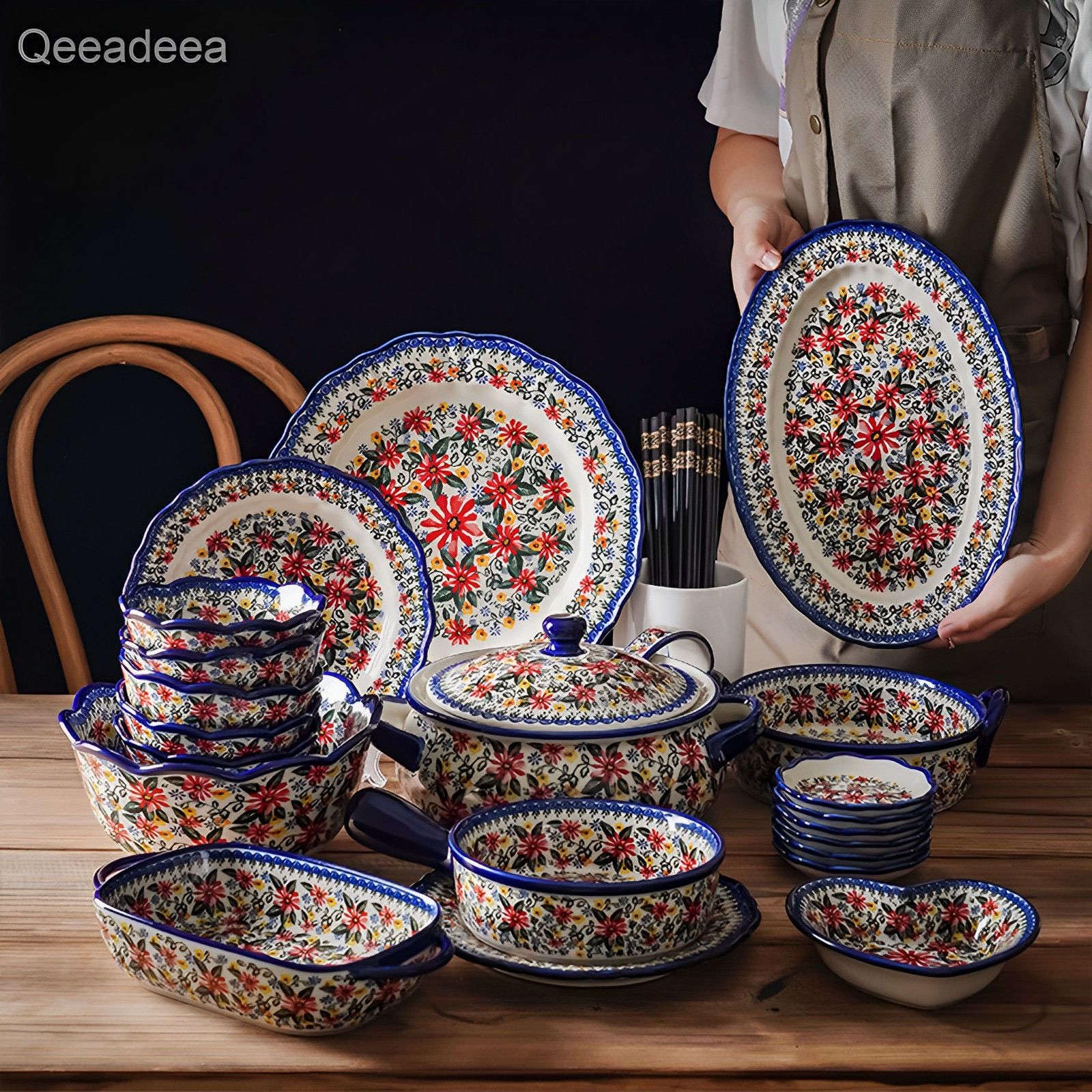 Ceramiczne naczynie do pieczenia do piekarnika, małe naczynie do zapiekania z uchwytami, piekarnik ceramiczny do pieczenia - chryzantema-prostokąt 700 ml