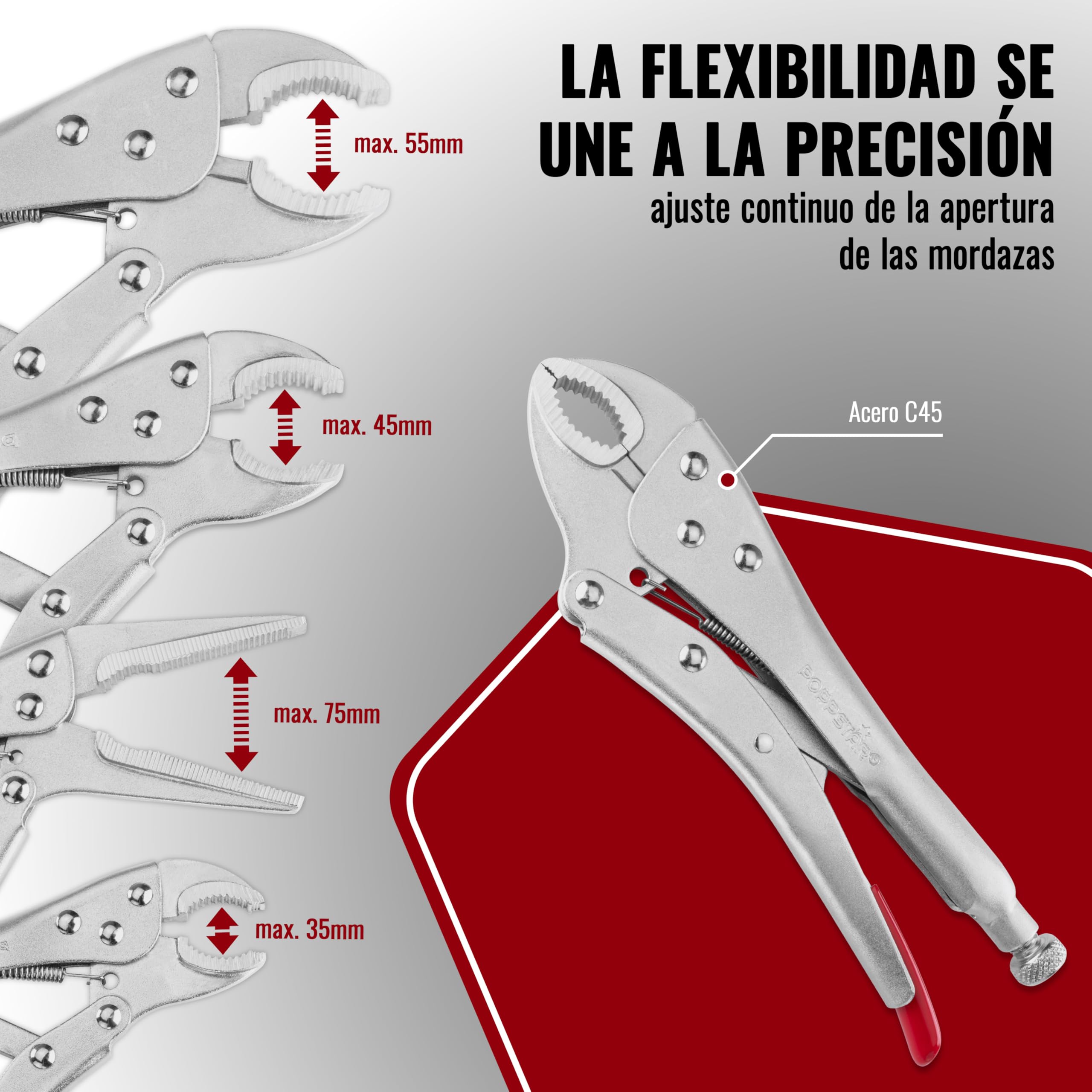 Poppstar Juego de alicates de presión con 3x alicates de soldadura (225/182 / 140 mm) y 1x alicate de punta larga (170 mm) inclusa bolsa