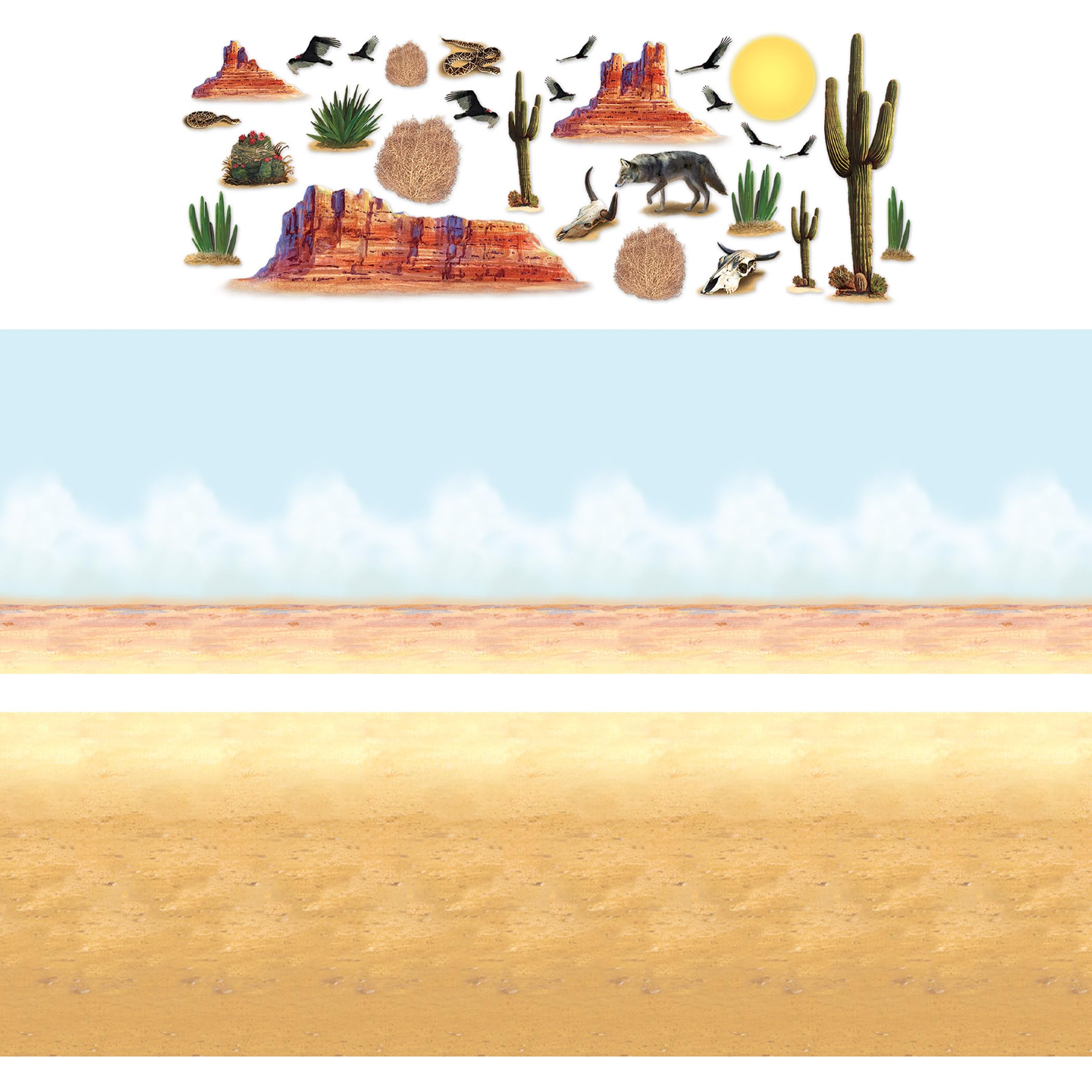 Beistle Western Party Decor Bundle – Desert Sand Scene, Sky Backdrop, and Wild West Props, Photo Background Scenery Decorations for Cowboy Celebrations, Rustic Country Parties, and Themed Events