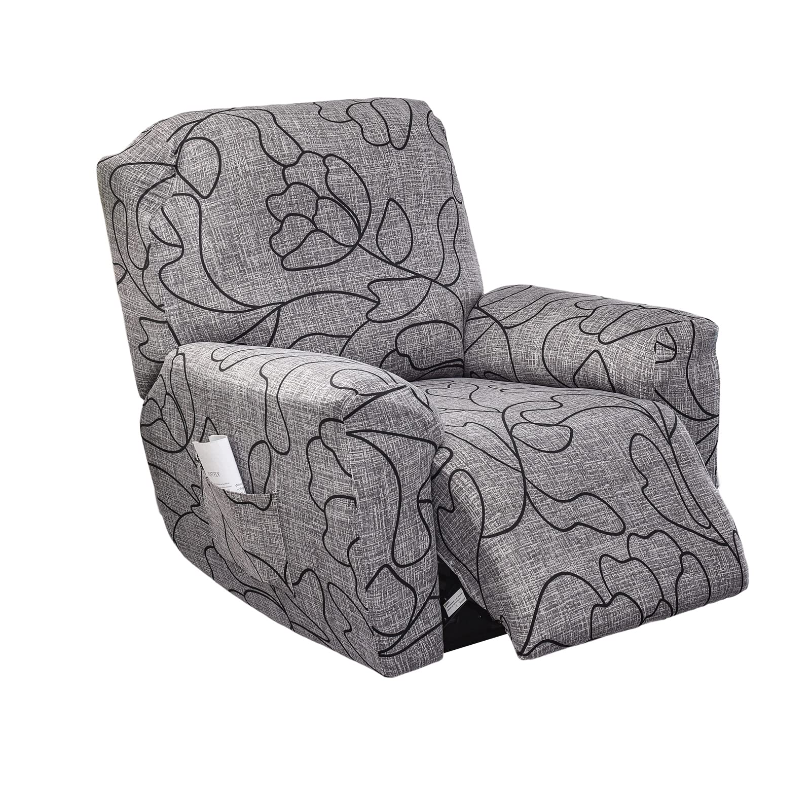 KRFOONN Stretch Recliner Couch Covers Printed 4-Pieces Lazyboy Recliner Covers Non Slip Recliner Chair Covers with Storage Pockets Furniture Protector