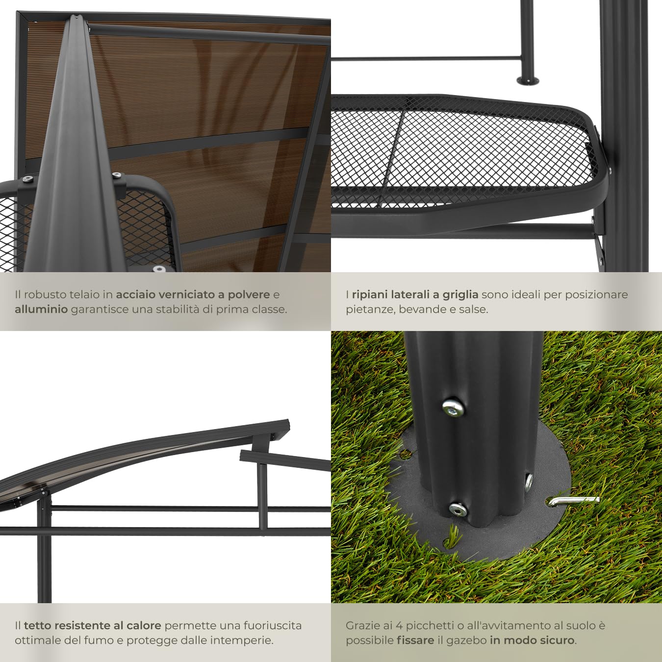 tectake® Chiosco per grigliate Asado, Telaio Stabile, Struttura Robusta, Ottimale per Giardino, Accessori Arredamento Esterno, Areazione, Arredo Giardino, Copertura, Riparo