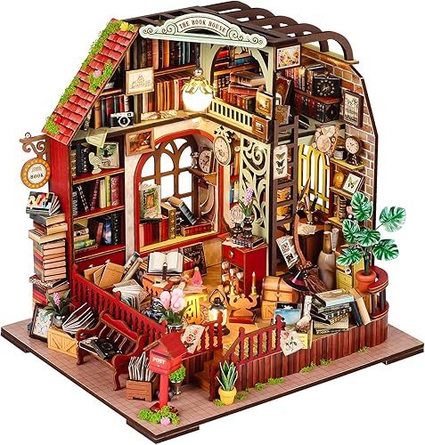 SPILAY Casa de muñecas DIY kit de muebles de madera en miniatura, mini casa de muñecas hecha a mano con caja de música y LED, escala 124 artesanía