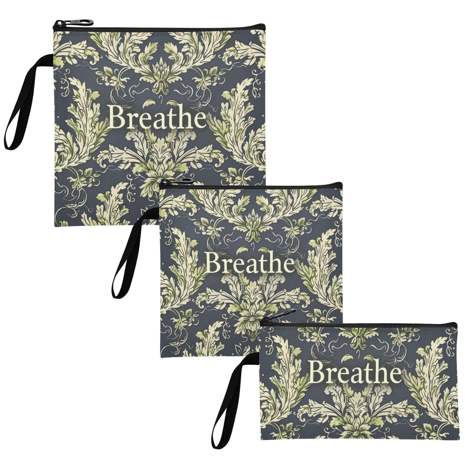 William Morris Style Text Breathe Lime 3 pack Reusable kids snack bags Portable Food bags for Candy, fruits, Cereal, Home Organization