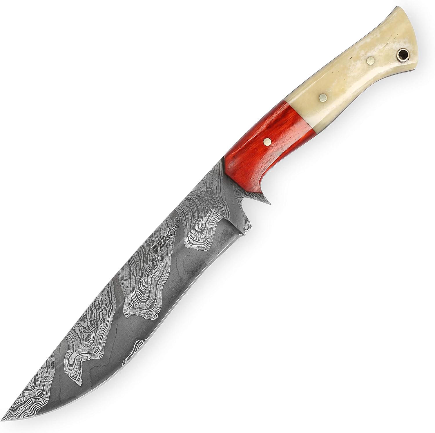 Perkin FBE111 Fixed Blade Hunting Knives with Sheath- Damascus Steel Handmade Full Tang Bushcraft Fixed-Blade Premium Knife for Camping, Hiking, Fighting and Outdoor Activities-Unisex Adults