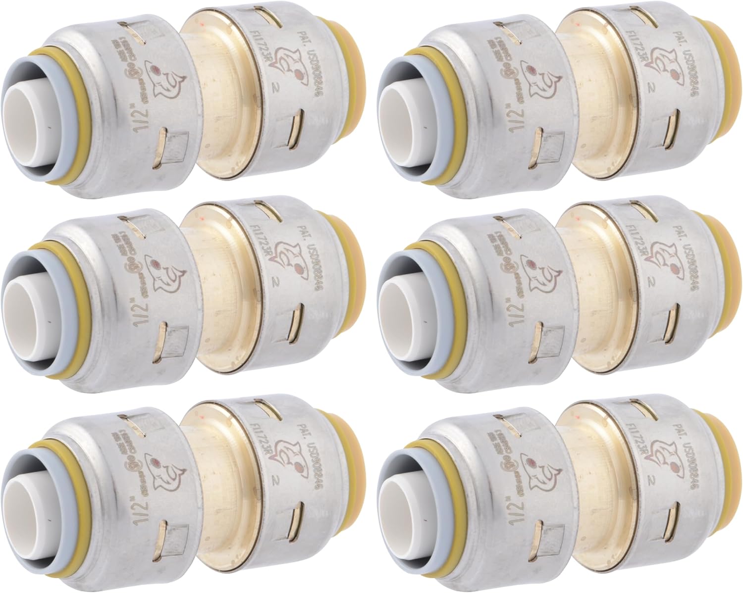 SharkBite Max 1/2 Inch Polybutylene Transition Coupling, Pack of 6, Push to Connect Brass Plumbing Fitting, PEX Pipe, Copper, CPVC, PE-RT, HDPE, UR4008