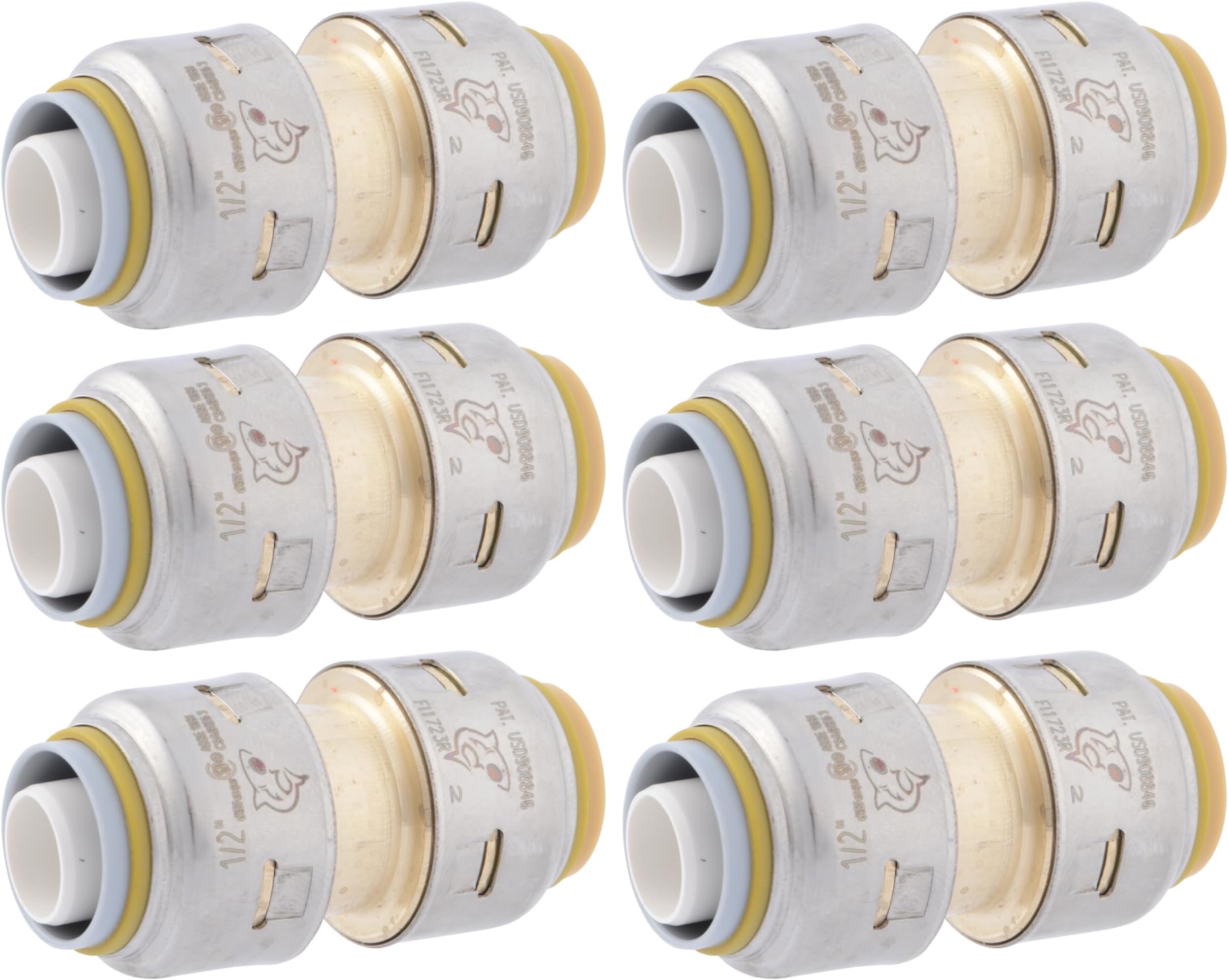 SharkBite Max 1/2 Inch Polybutylene Transition Coupling, Pack of 6, Push to Connect Brass Plumbing Fitting, PEX Pipe, Copper, CPVC, PE-RT, HDPE, UR4008