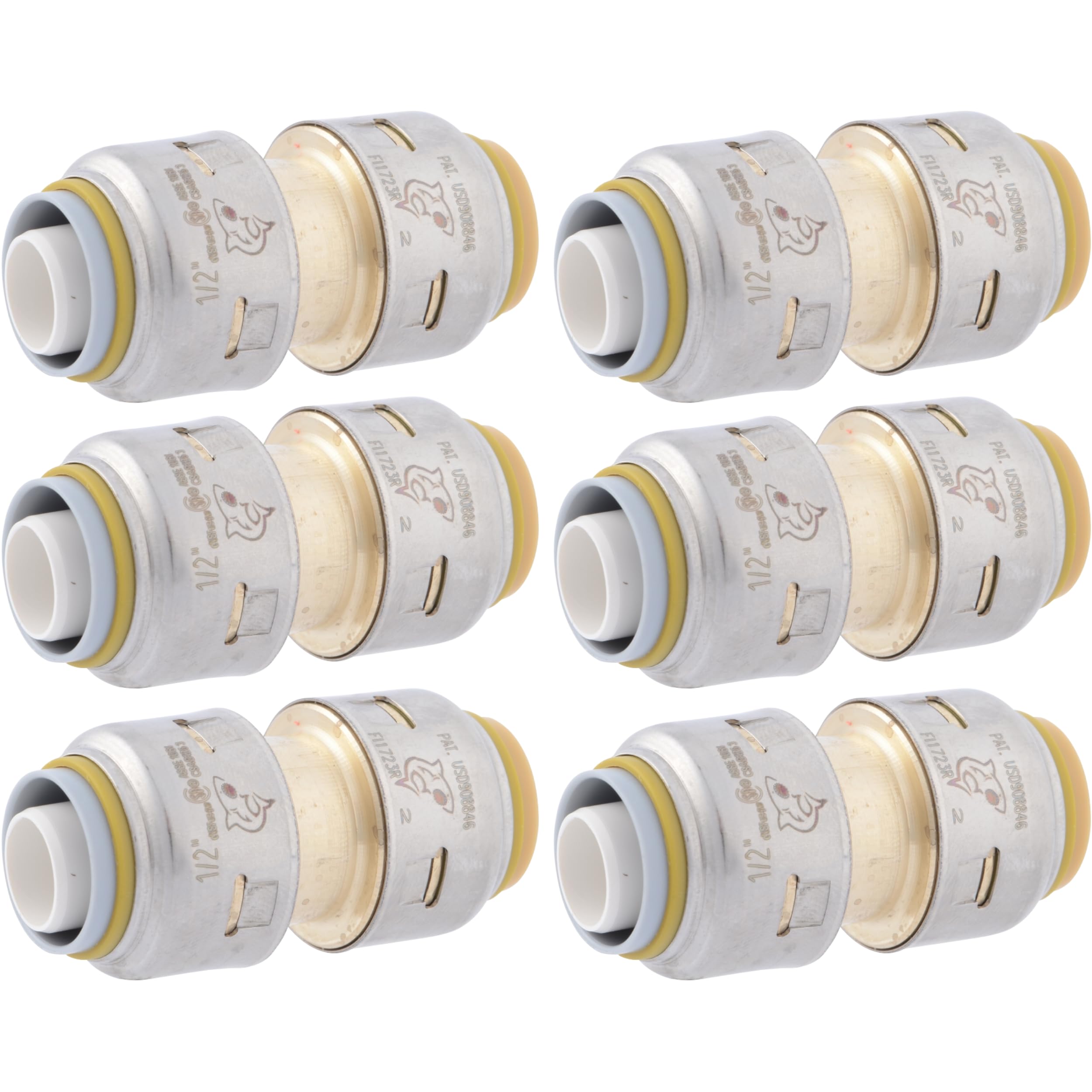 SharkBite Max 1/2 Inch Polybutylene Transition Coupling, Pack of 6, Push to Connect Brass Plumbing Fitting, PEX Pipe, Copper, CPVC, PE-RT, HDPE, UR4008