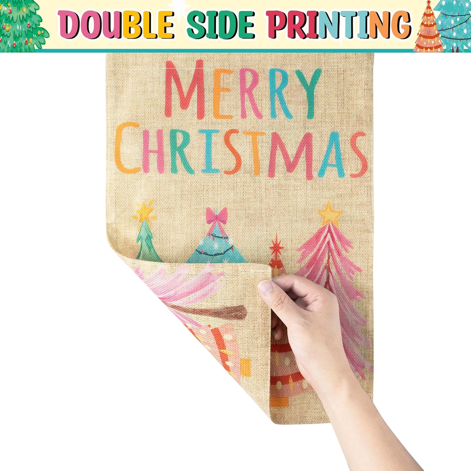 WATINC Merry Christmas Garden Flag - 12 x 18 Inch Colorful Double Sided Christmas Tree Decor for Outside, Pastel Winter Holiday Festive Welcome Sign Yard Outdoor Decorative for Lawn Party Supplies - Image 3