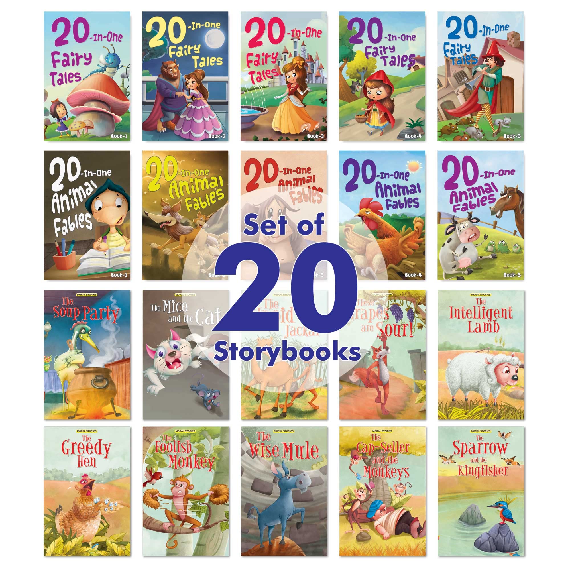 Story Books for Kids - Bedtime and Moral Story (Pack of 20 Books) | 360 Total Pages | Illustrated Stories | 210+ Stories Paperback