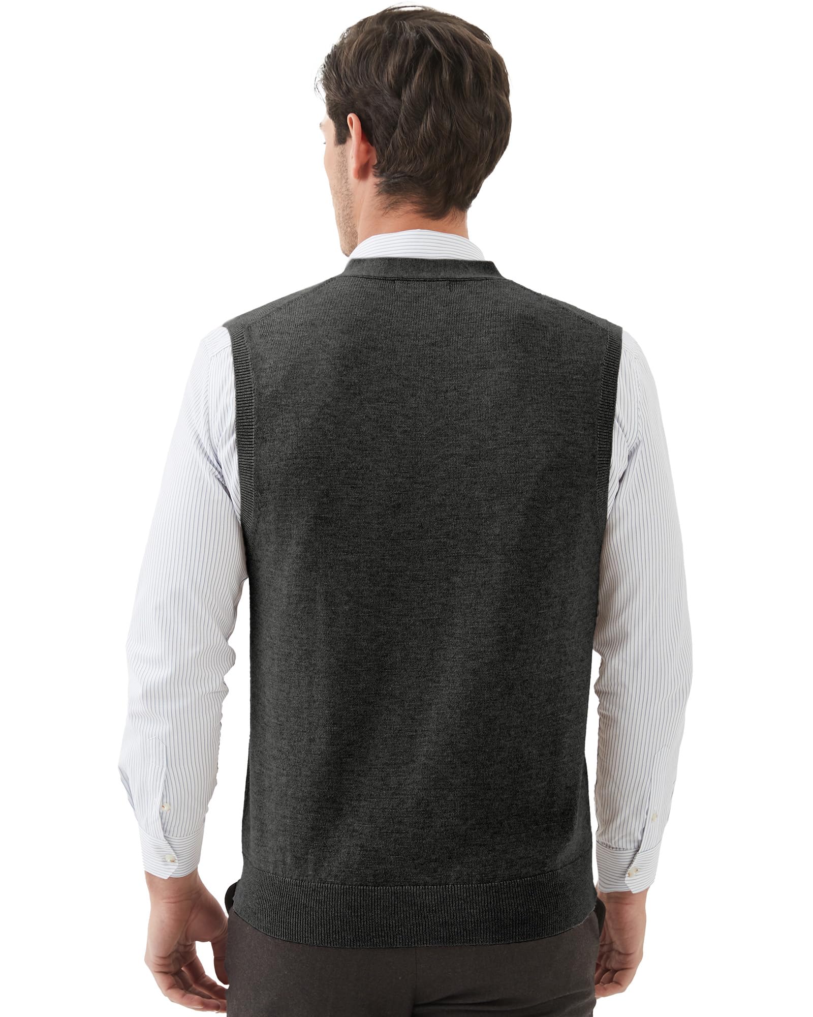 Kallspin Chalecos de Mezcla de Lana para Hombre Cuello en V Chaleco de Punto Cárdigan sin Mangas con Botones