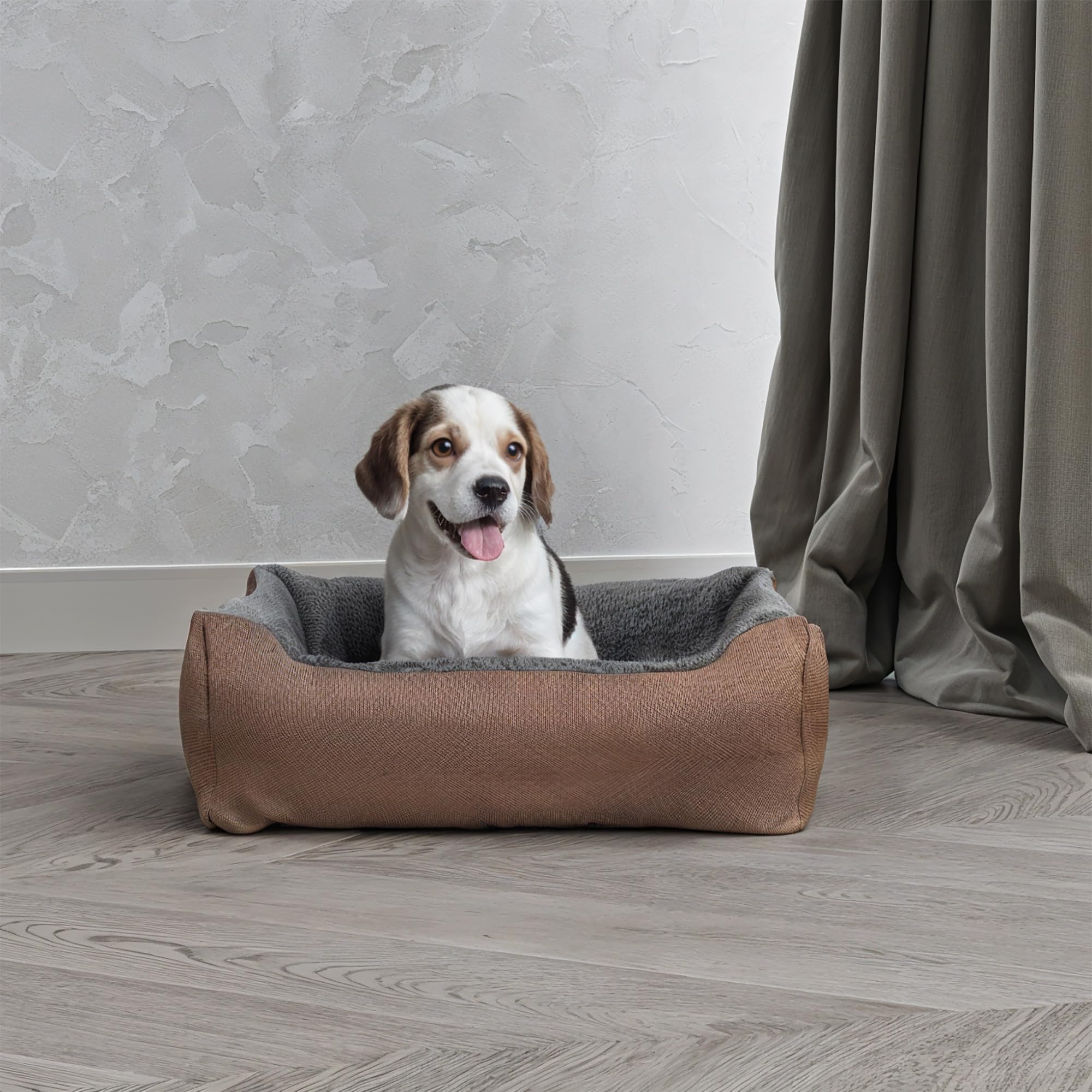 Italian Bed Linen Reversible Love Bed for Dogs and Cats, Polyester, Taupe, 44 x 34 x 15 cm