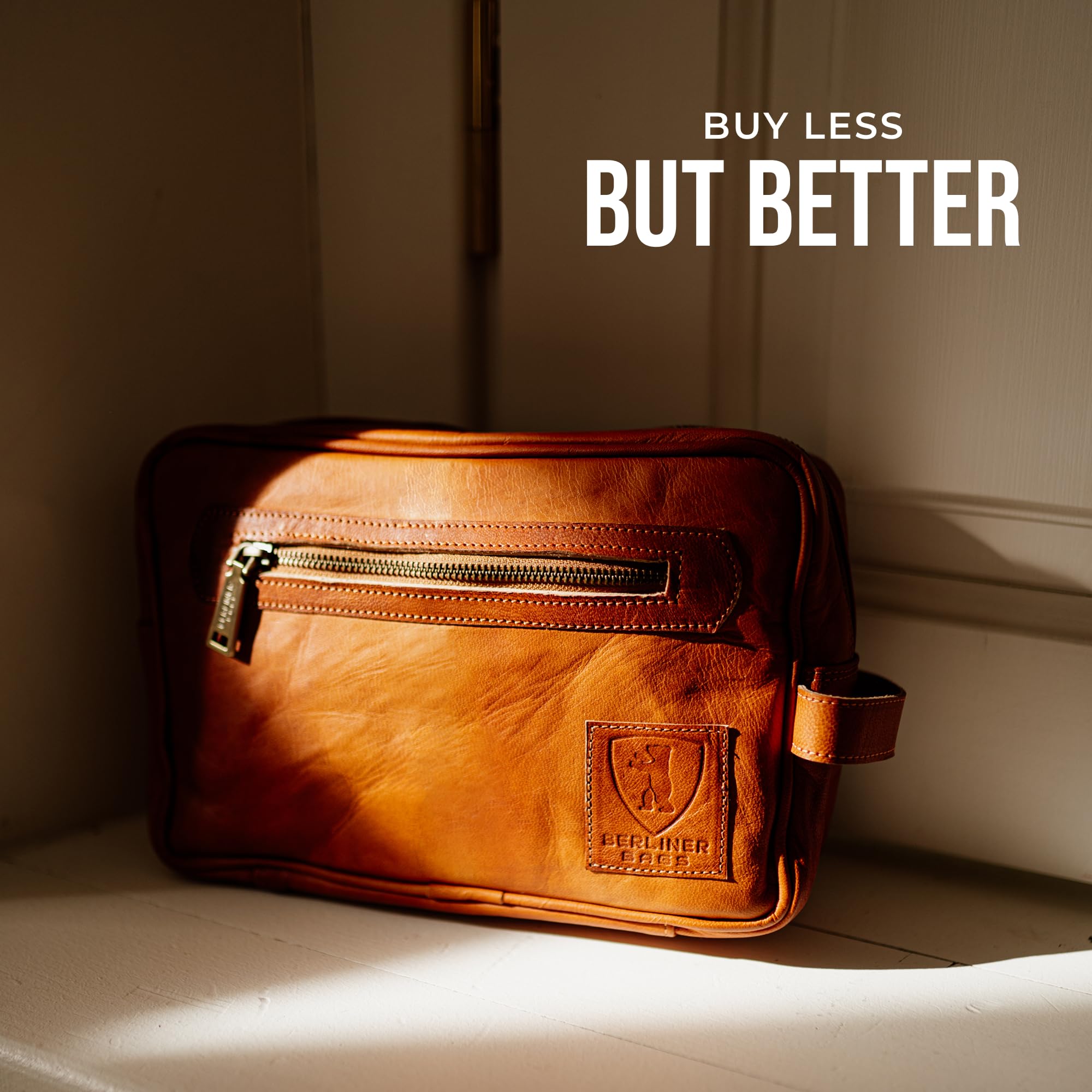 Berliner Bags Vintage Kulturbeutel Paul aus Leder, Kulturtasche für Damen und Herren für Reisen - Braun