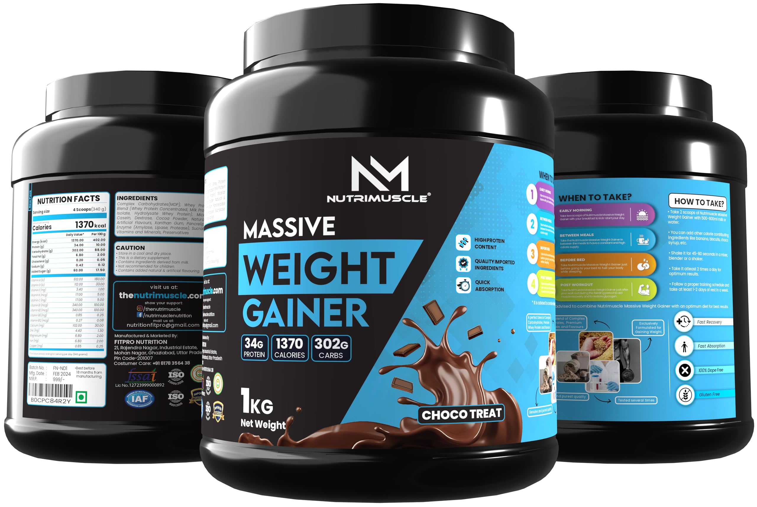 Nutrimuscle Massive Weight Gainer – 1 Kg | Chocolate (Choco Treat) Flavour | High Calorie Mass Gainer with Complex Carbs & Protein Blend for Weight & Mass Gain | For Men & Women — Amazon image 4