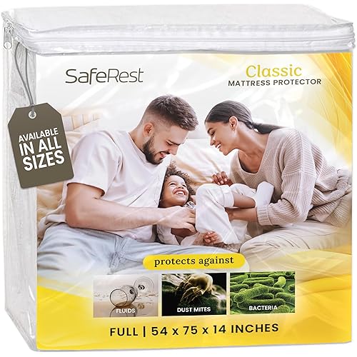 SafeRest Waterproof Mattress Protector Full Size – Absorbent Breathable Soft Fitted Bed Cover with 18" Deep Stretchable Pockets – Machine Washable Full Mattress Cover