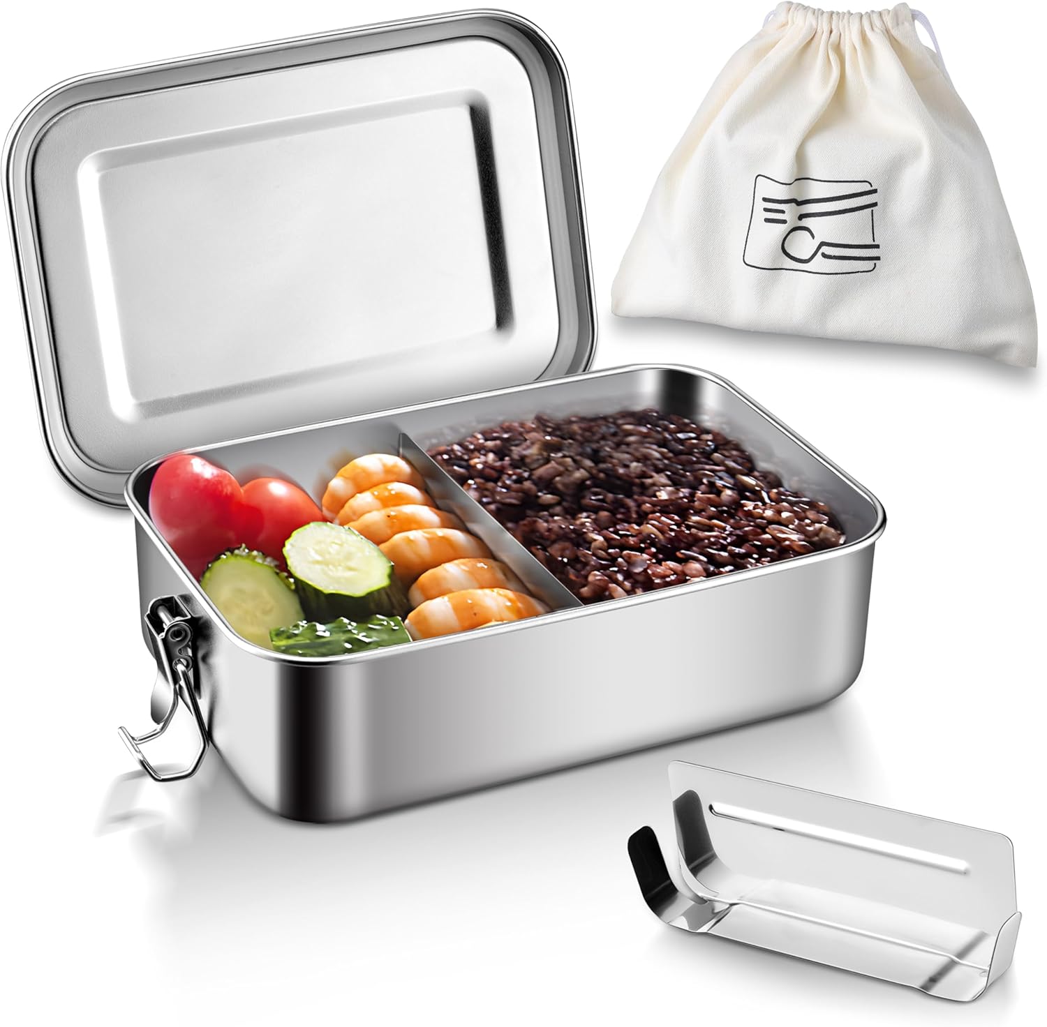 HaWare Stainless Steel Bento Box, 29oz (850ML) Lunch Box Container with Lids and 2 Removable Dividers, Metal Lunch Containers with Locking Clips, Leak-Proof Food Storage Containers for Work School
