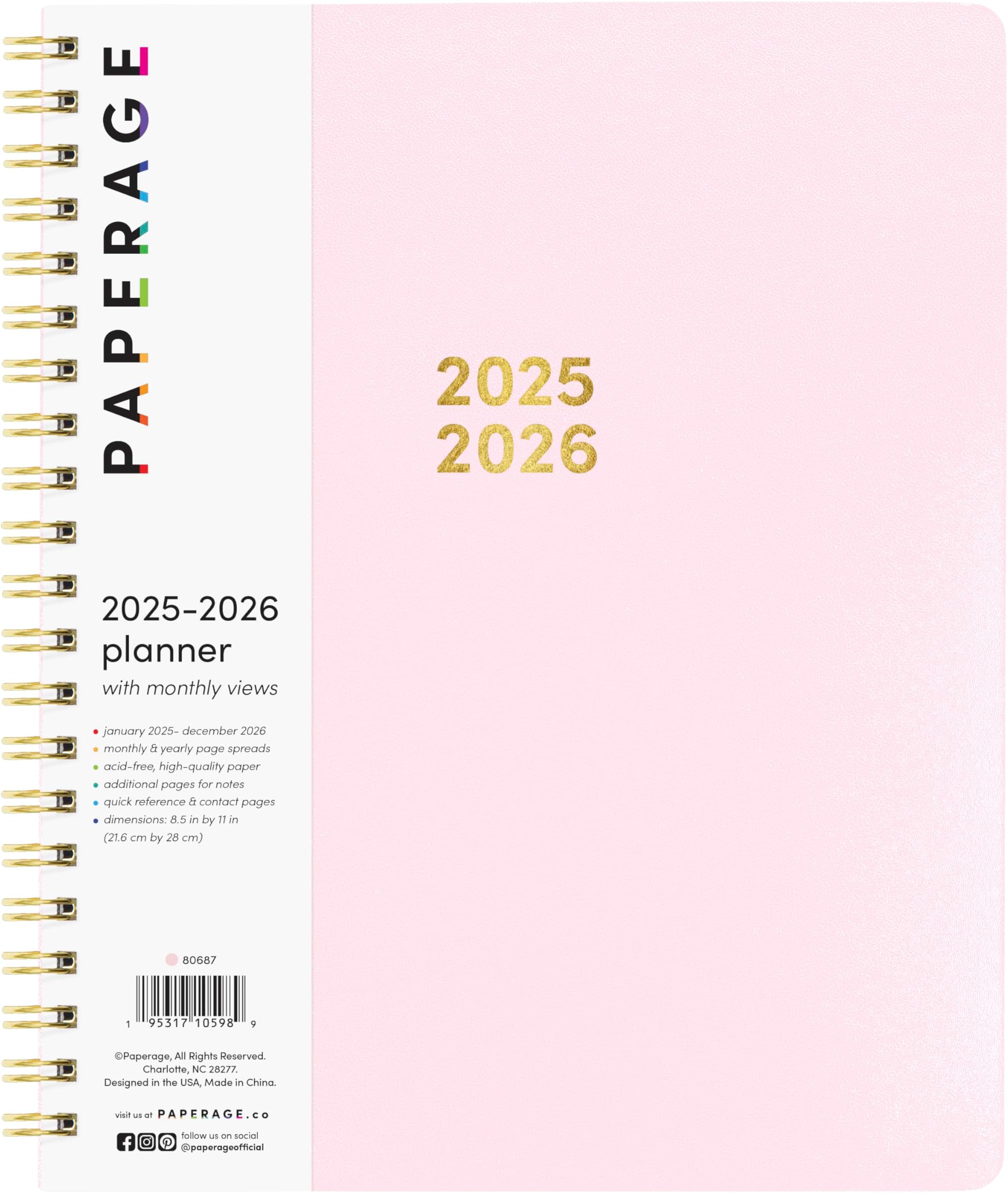 PAPERAGE 2 Year Spiral Bound Planner 20252026 (Blush), 24