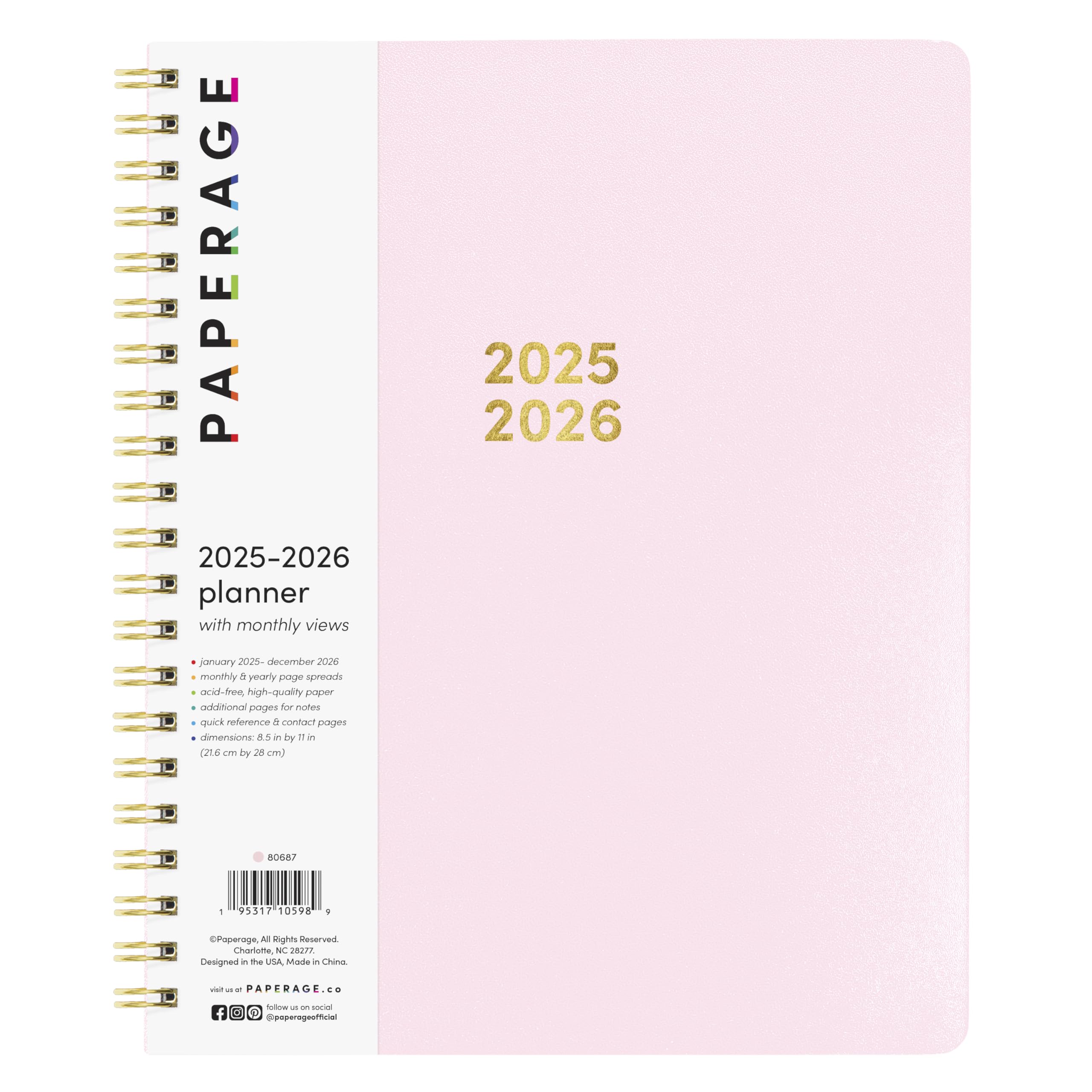 Amazon.com : PAPERAGE 2 Year Spiral Bound Planner 2025-2026 (Blush 
