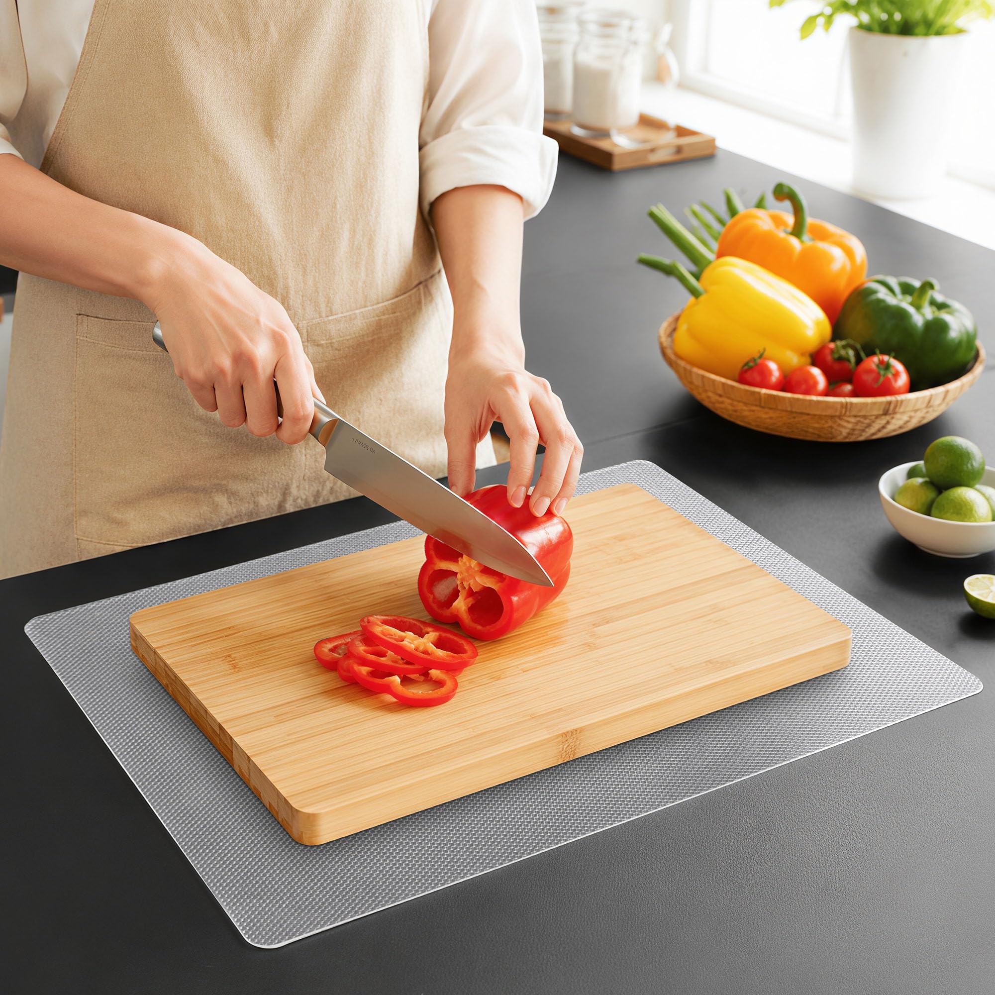 Non-Slip Cutting Board Mat, 10" x 15" Anti-Slip Cutting Board Mat for Home Cooks and Chefs, Safety Grip Mat Under Kitchen Cutting Boards, Dishwasher Safe Great as Drawer Liners (Translucent, 1 Pack)