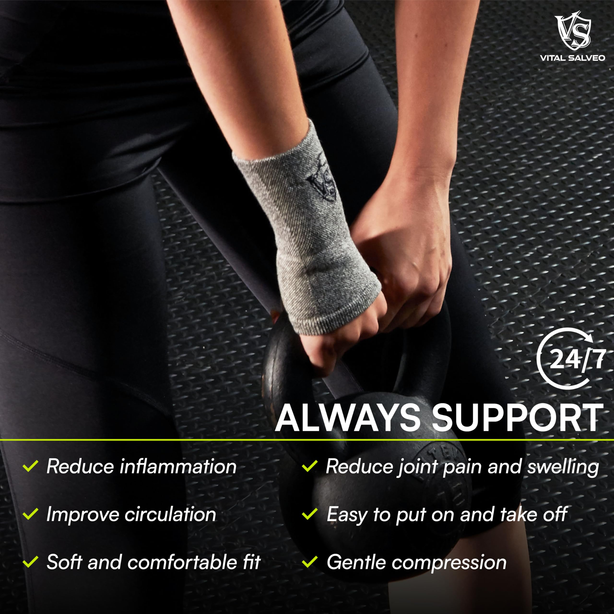 Vital Salveo - Funda de compresión para la muñeca para recuperar y aliviar el dolor en túnel carpiano, artritis y esguinces.