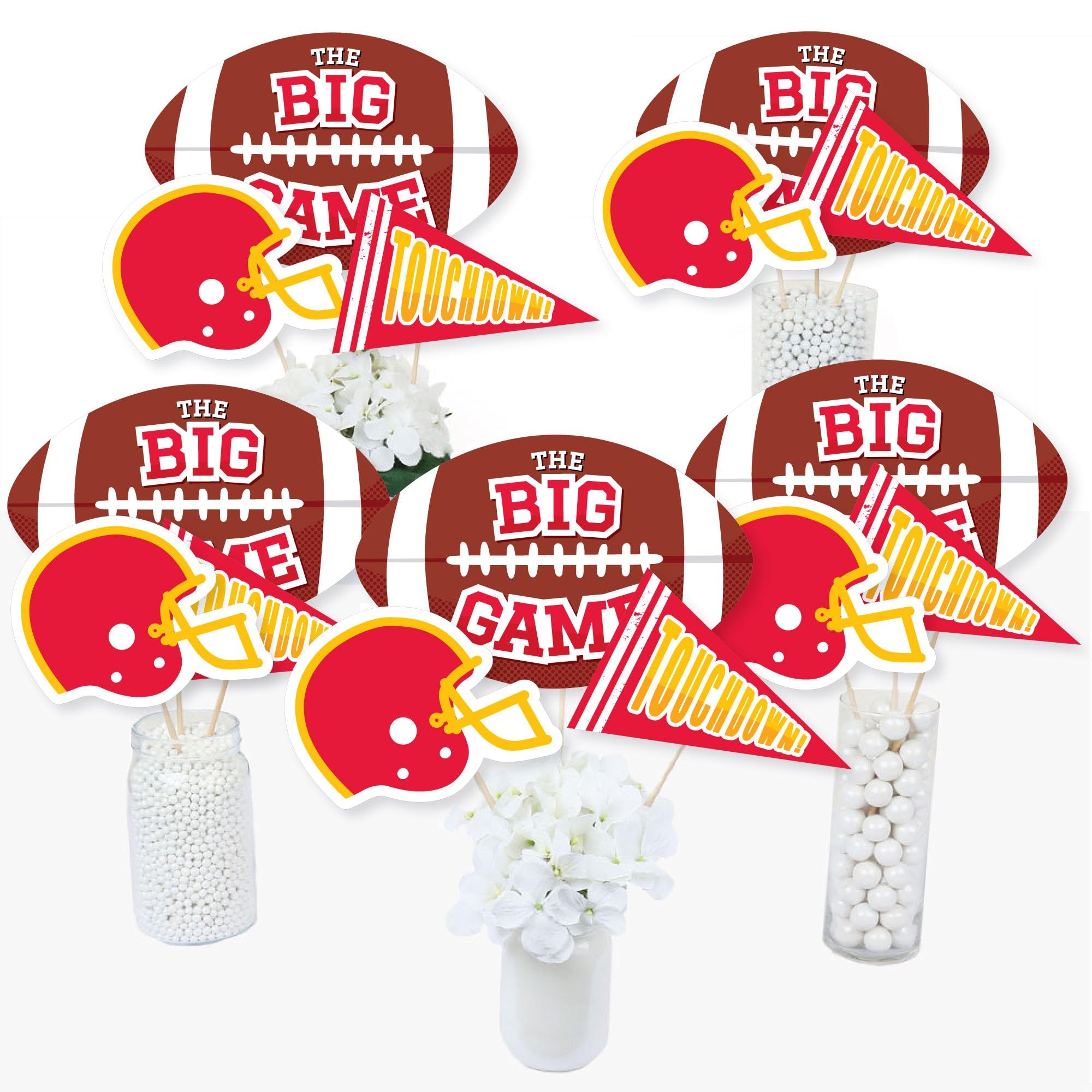 Big Dot of Happiness The Big Game - Red and Yellow - Football Party Centerpiece Sticks - Table Toppers - Set of 15