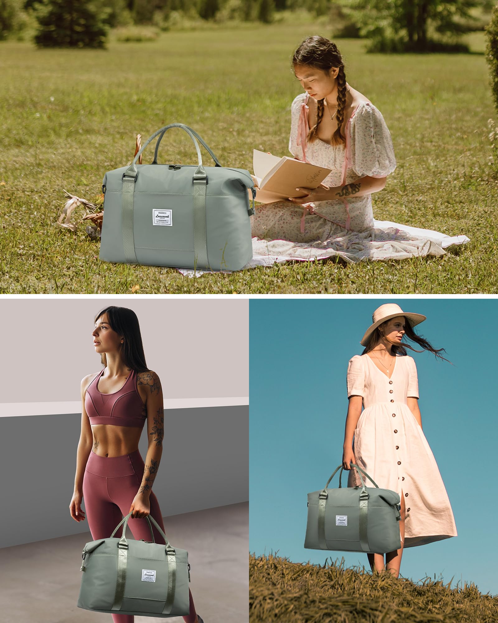 LOVEVOOK Borsa da viaggio da donna, sportiva, borsa da viaggio, borsa da palestra, aereo, grigio scuro, M-30L