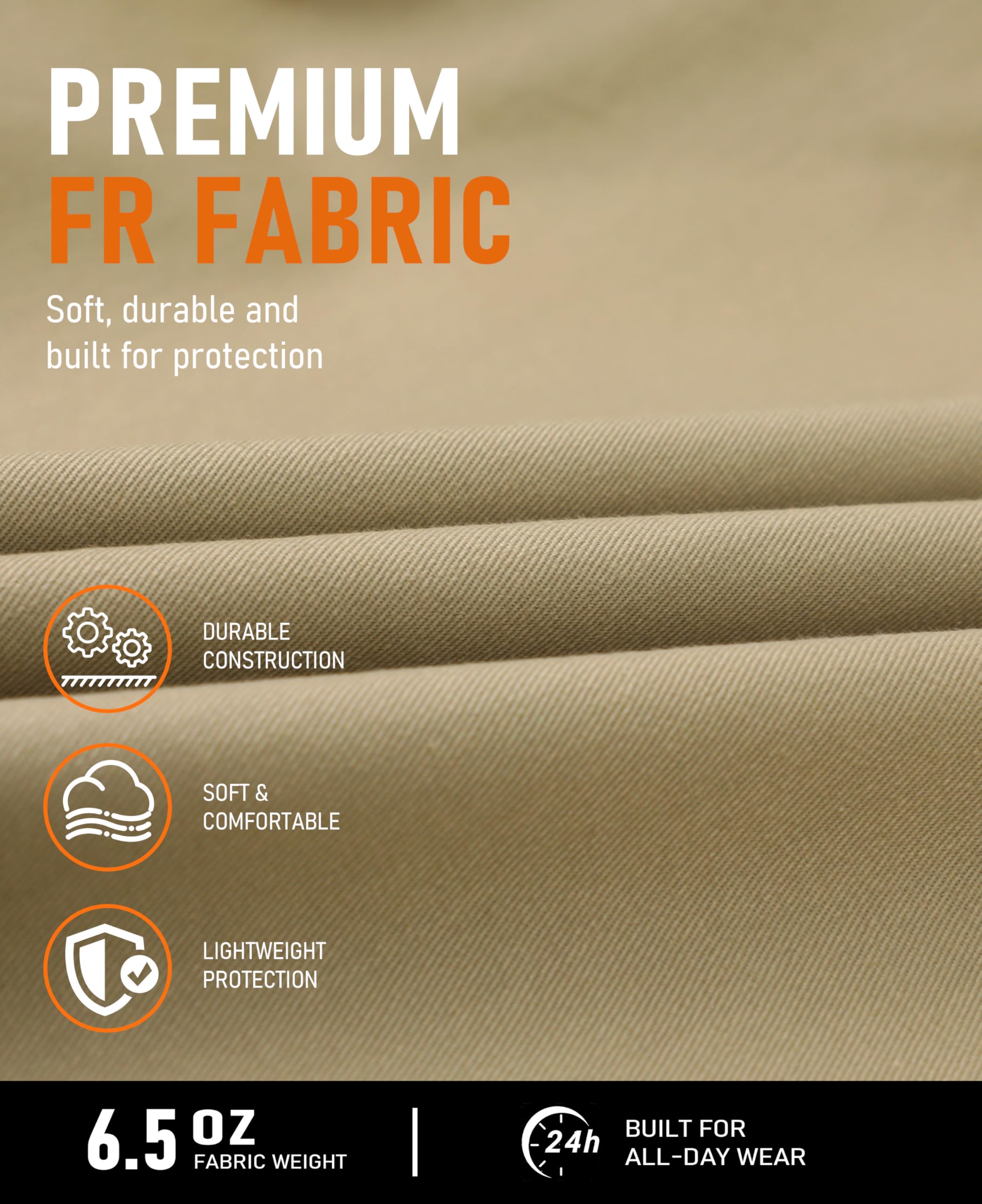 VATRENUS FR Camicie da uomo 6 once Button Down ignifugo 100% cotone camicia da lavoro ignifugo pre-lavata | Camicia comoda leggera resistente alla fiamma|Vestibilità rilassata ASTM F1506 Etichetta UL Tasche doppie prelavate sul petto