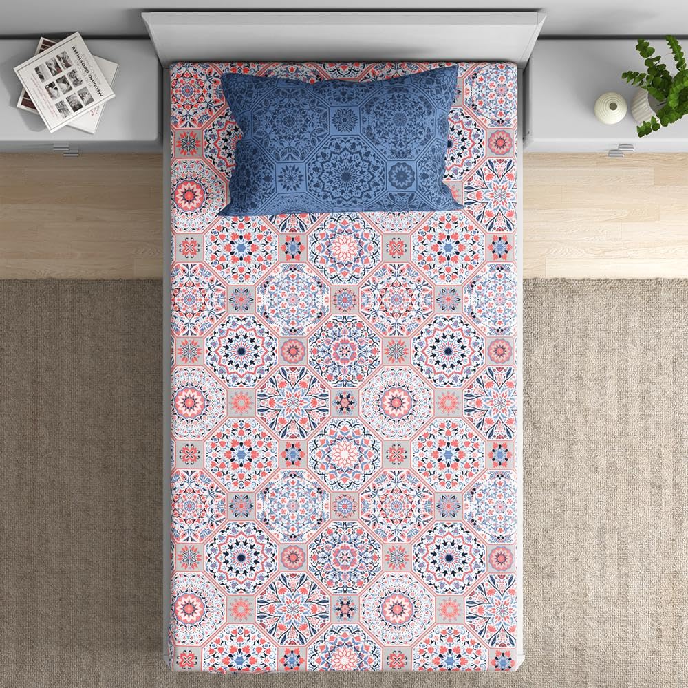 Wakefit Cotton Flat Bedsheet | 160 TC Bedsheet For Single Size Bed Floral With 1 Pillow Cover | Karol - 90X60 Inches,Assorted