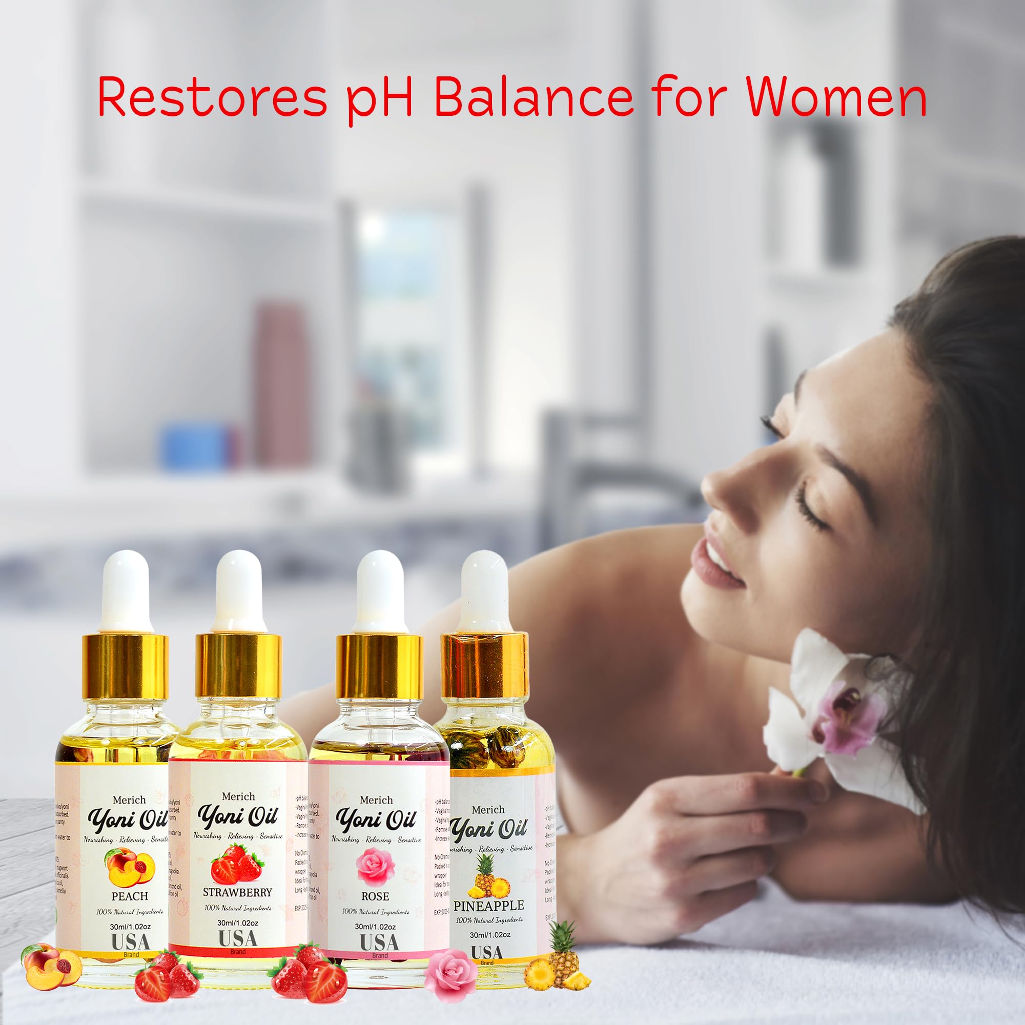 Natural Yoni Oil Ultimate Feminine Rejuvenation Set of Four | Feminine Yoni Detox | Naturally Scented Vaginal Oil | Restores pH Balance for Women | Eliminates Odor | Natural Gentle Cleansing