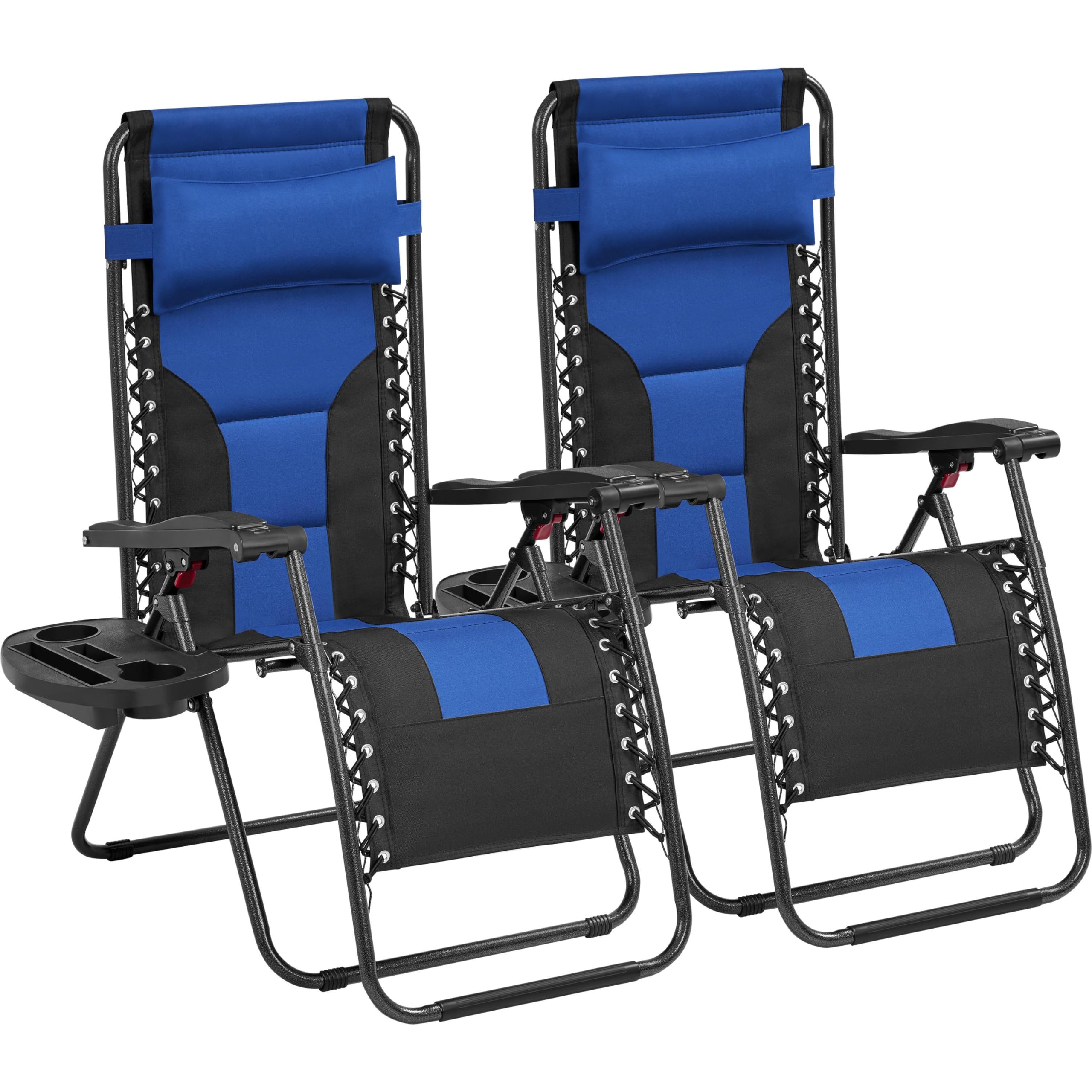 Yaheetech Zero Gravity Sunlounger, Outdoor Multi Position Soft Padded Chairs, Foldable Patio Recliner w/Carry Strap, Cup Holder, Pillow for Backyard Deck Camping Navy Blue/Black Set of 2, 65cm — image 1