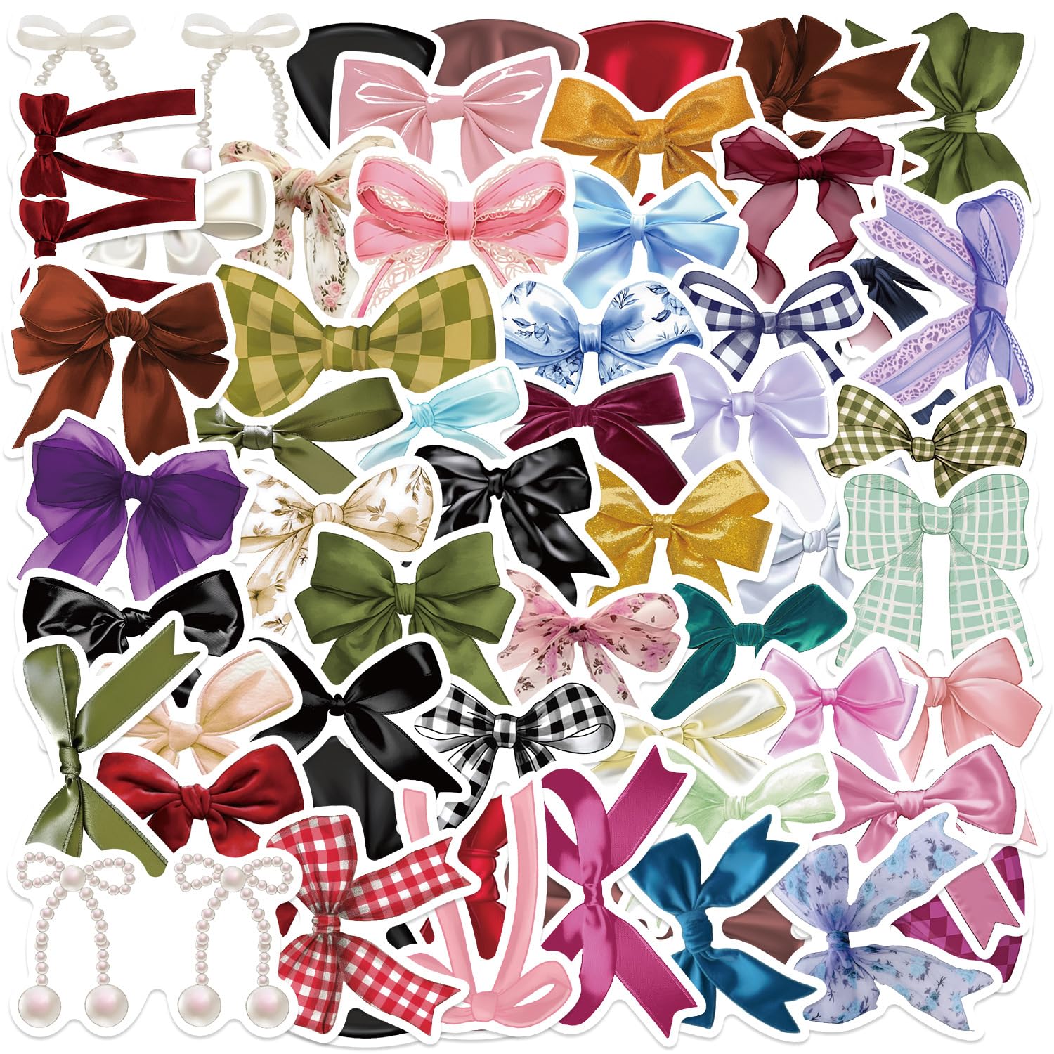 Kaensc Women's Cute Bows Graffiti Stickers 50Pcs For Teens Girls Adults Kids,Retro Bows Aesthetics Waterproof Decals For Scrapbook Skateboard Laptop Guitar Journal Refrigerator Luggage Water Bottle Phone Case