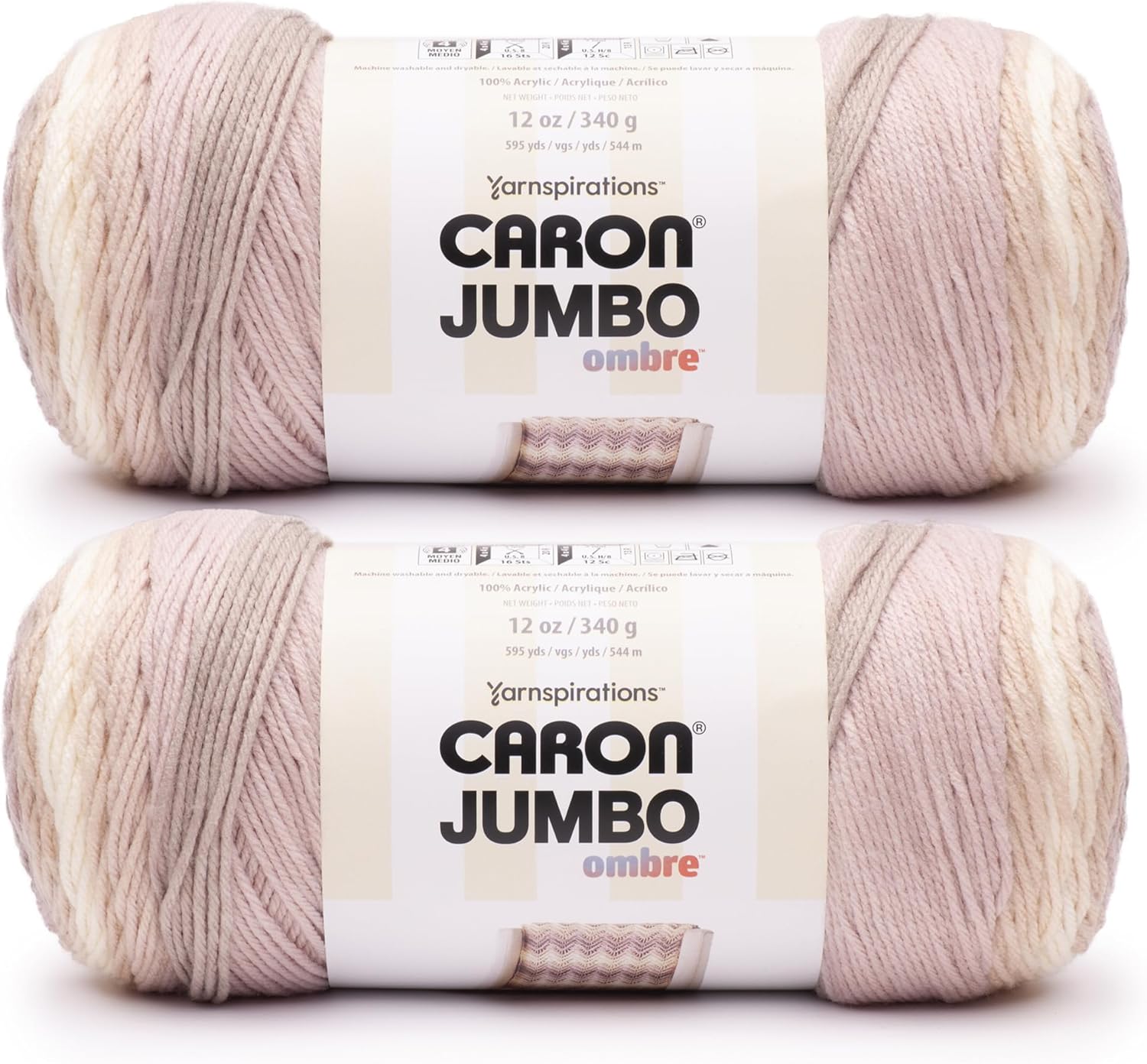 Caron CAR Jumbo Ombre Carrara Marble Yarn - 2 Pack of 340g/12 oz - 100% Acrylic - #4 Worsted (Medium) - 595 Yards - Knitting/Crochet
