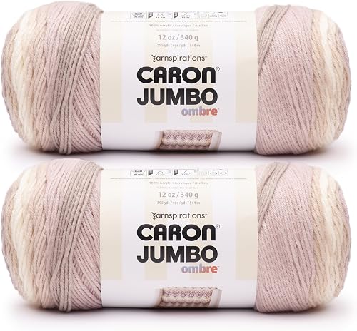 Caron CAR Jumbo Ombre Carrara Marble Yarn - 2 Pack of 340g/12 oz - 100% Acrylic - #4 Worsted (Medium) - 595 Yards - Knitting/Crochet