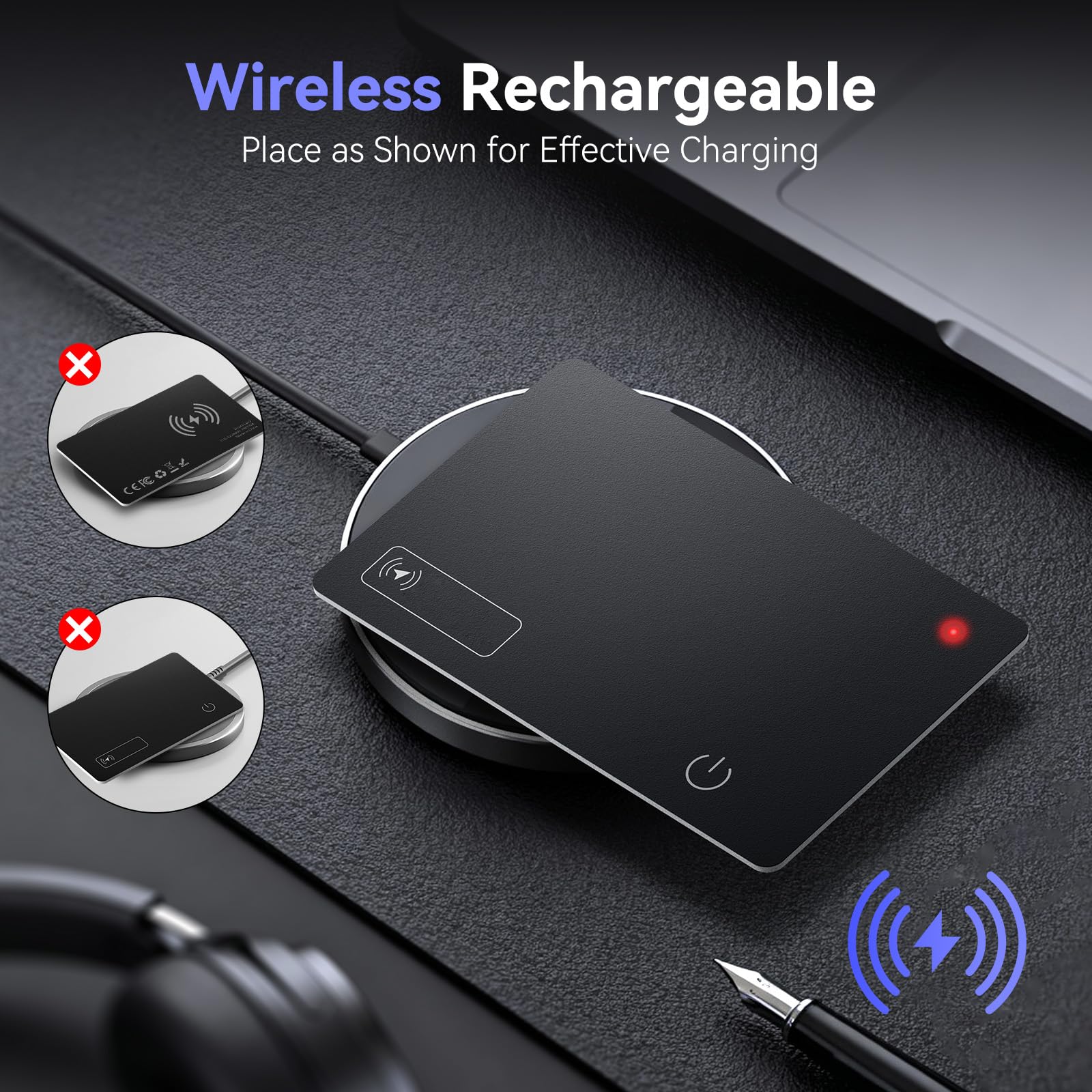 Wallet Tracker Card (iOS only), 0.07in Slim Tracking Card, IP68 Waterproof Bluetooth Tracker Compatible with Apple Find My, Wireless Charging Item Locator for Purse, Passports - 5