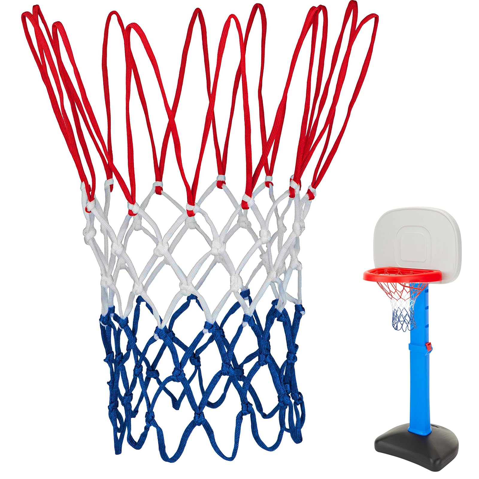 Basketballnetz, kompatibel mit Little Tikes, professioneller, robuster Basketballnetz-Ersatz, geeignet für Standard-Basketballkörbe, Weiß, Rot, Blau