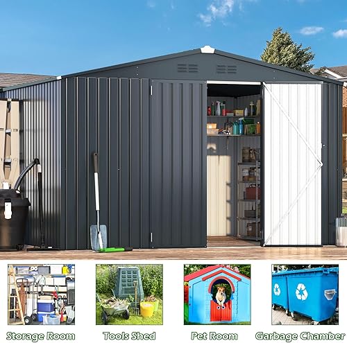 Vista 9 de AECOJOY Cobertizo de almacenamiento de metal de 8 x 6 pies para exteriores, cobertizos de acero de 6 x 8 pulgadas y almacenamiento al aire libre