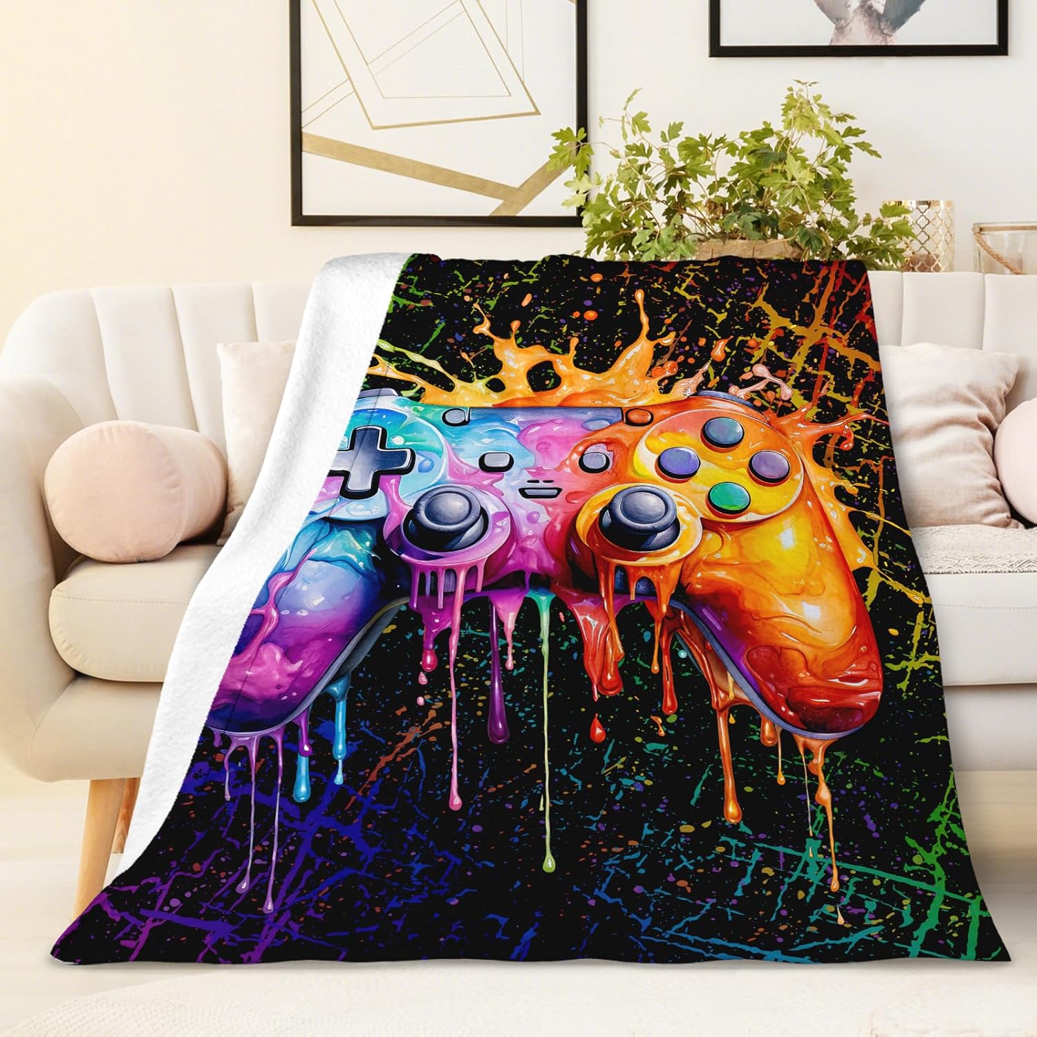 Gaming Blankets for Boys - 50x40 Inches Small Gamer Themed Gift for Kids, Girls, Teens - Black Flannel Throws Gifts for Gamer Room Decor - Cool Soft Cozy Plush Blanket for Couch, Sofa