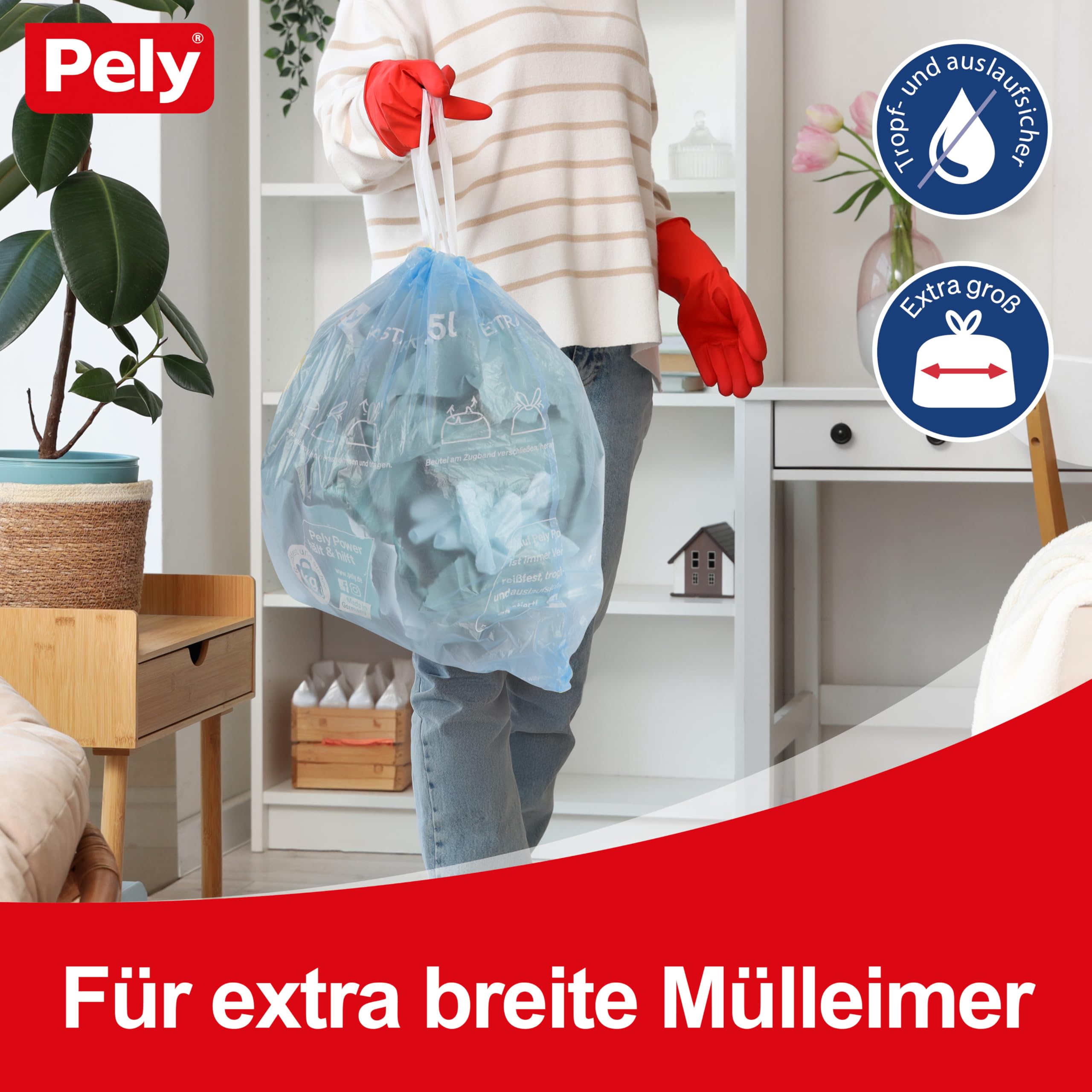 Pely Bolsas de basura de 60 litros (60 litros extra ancha), paquete de 17 x 11 unidades en cartón, para la eliminación de residuos residuales