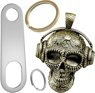 Motorcycle Guardian Luck Bell Rock Skull Biker Gremlin Bell Car Key Chain Ring Accessories with Motorcycle Bell Hanger, Brass Color, Medium