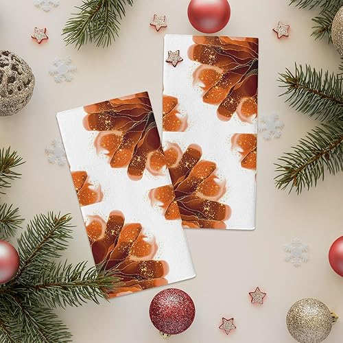 Miniatura 3 de Kitchen Towels 2 Packs Cotton Tea Towel, Geometric Burnt Orange Flower Gold Line Marble Texture Reusable Dish Cloths Absorbent Hand Towels for