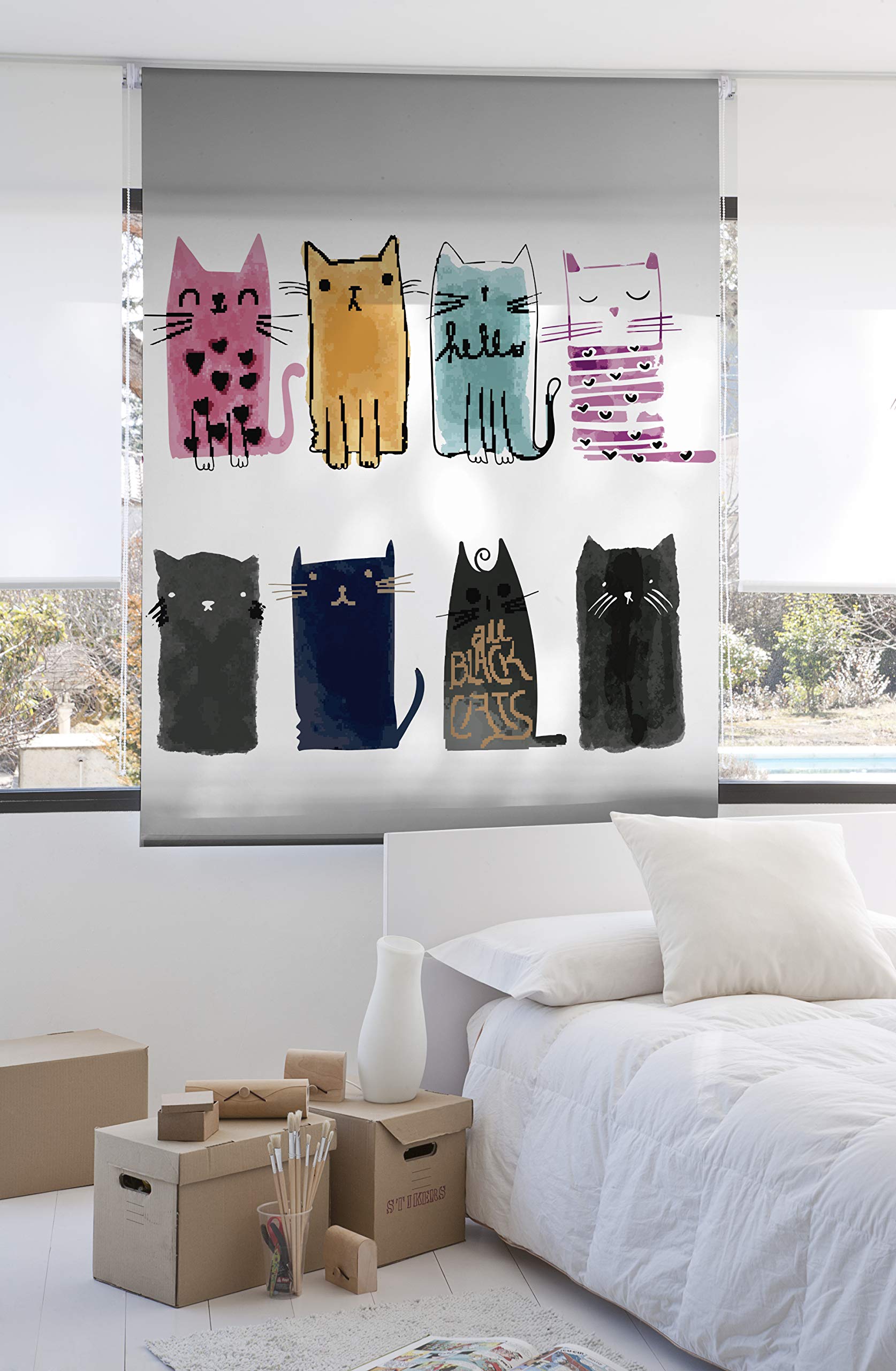 Estoralis | Animaux | Store Enrouleur | sans Outil Tissu translucide imprimé | A-233 | 90 x 150 cm. (Largeur/Hauteur) Taille du Tissu 87 x 150 cm. | Stores pour fenêtres et Portes