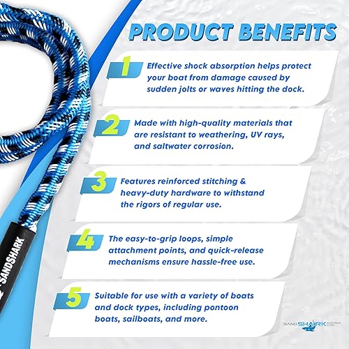 Miniatura 3 de SandShark Línea de muelle elástico de anclaje de alta calidad. Accesorios de barco Línea de anclaje que absorbe los golpes en anclajes y muelles con